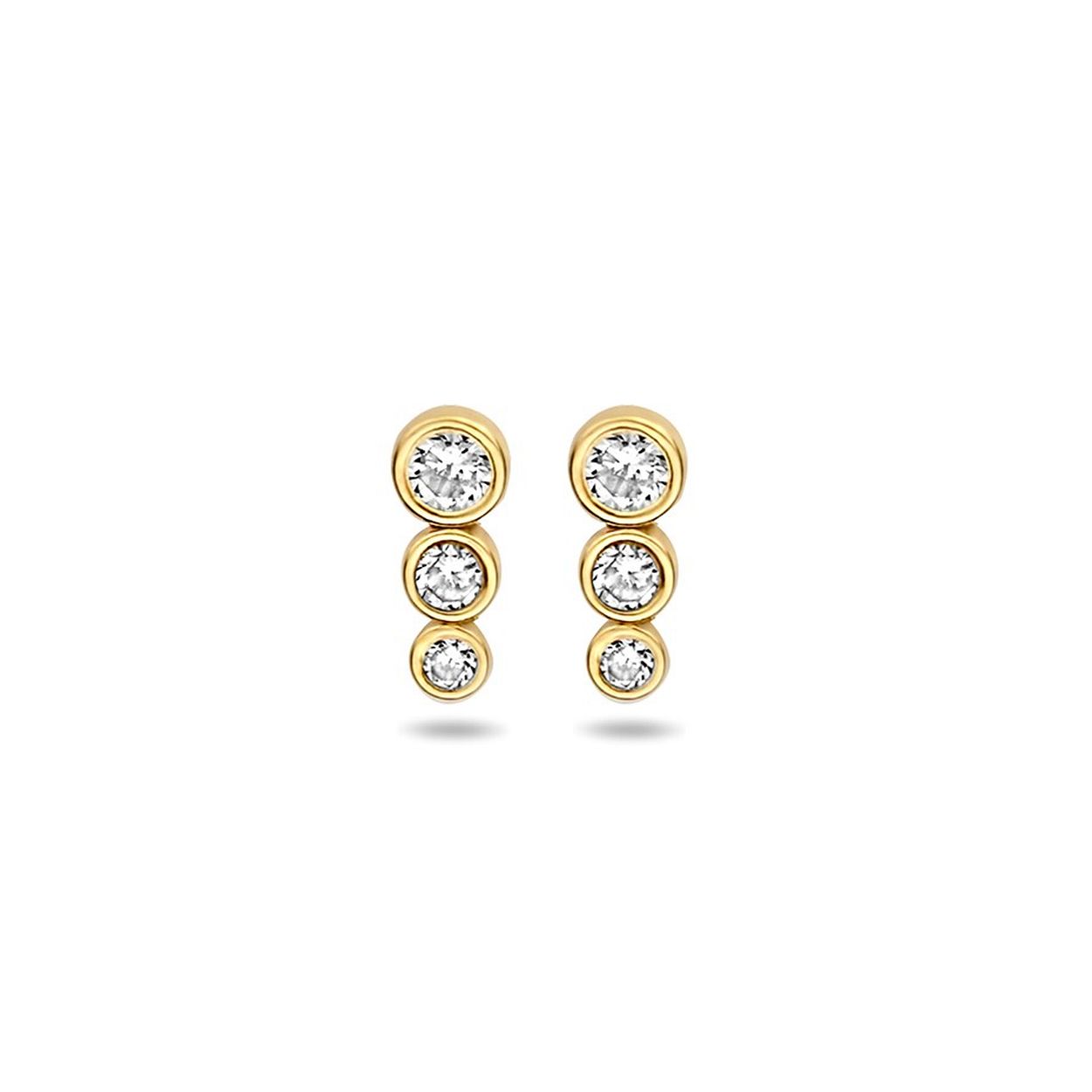 14k Geelgouden oorknoppen uitgevoerd met helder zirkonia. De oorknoppen hebben een afmeting van 8.5x3.5mm.