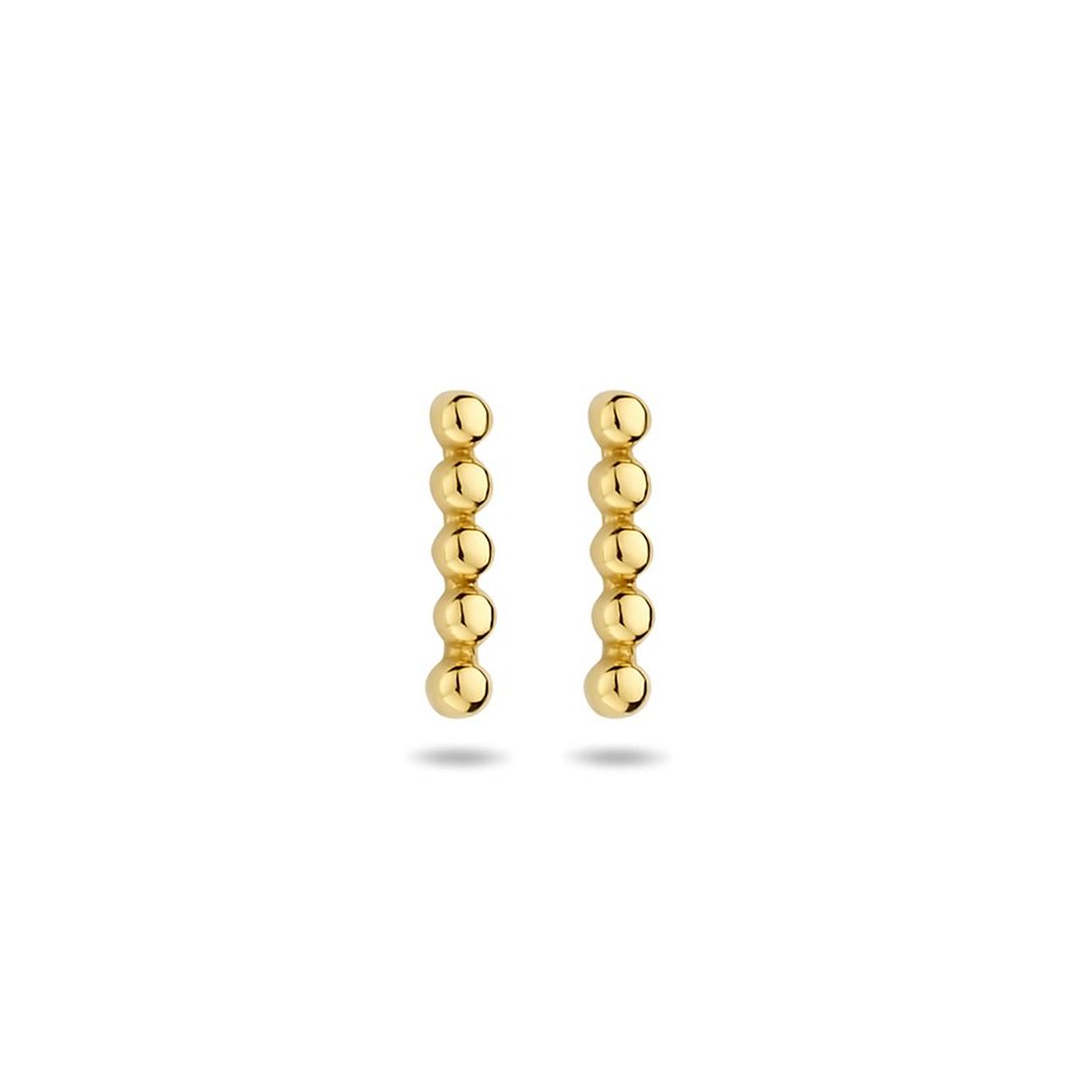14k Geelgouden oorknoppen uitgevoerd met bolletjes. De oorknoppen hebben een afmeting van 9.5x2mm.