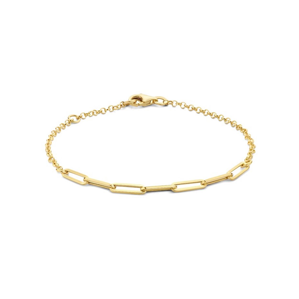 14k Geelgouden armband met een paperclip schakel van 2.8mm en een jasseron schakel van 2mm. De armband heeft draaglengtes van 17 en 19cm. Uitgevoerd met een karabijnslot.