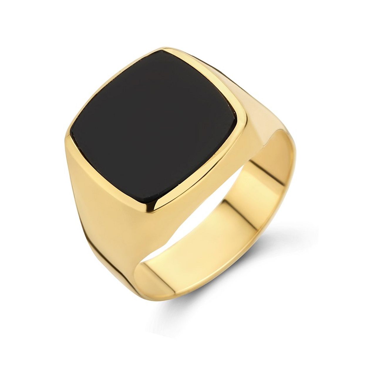 14k Geelgouden zegelring uitgevoerd met een schitterende onyx. De ring heeft een breedte van 17.5mm.