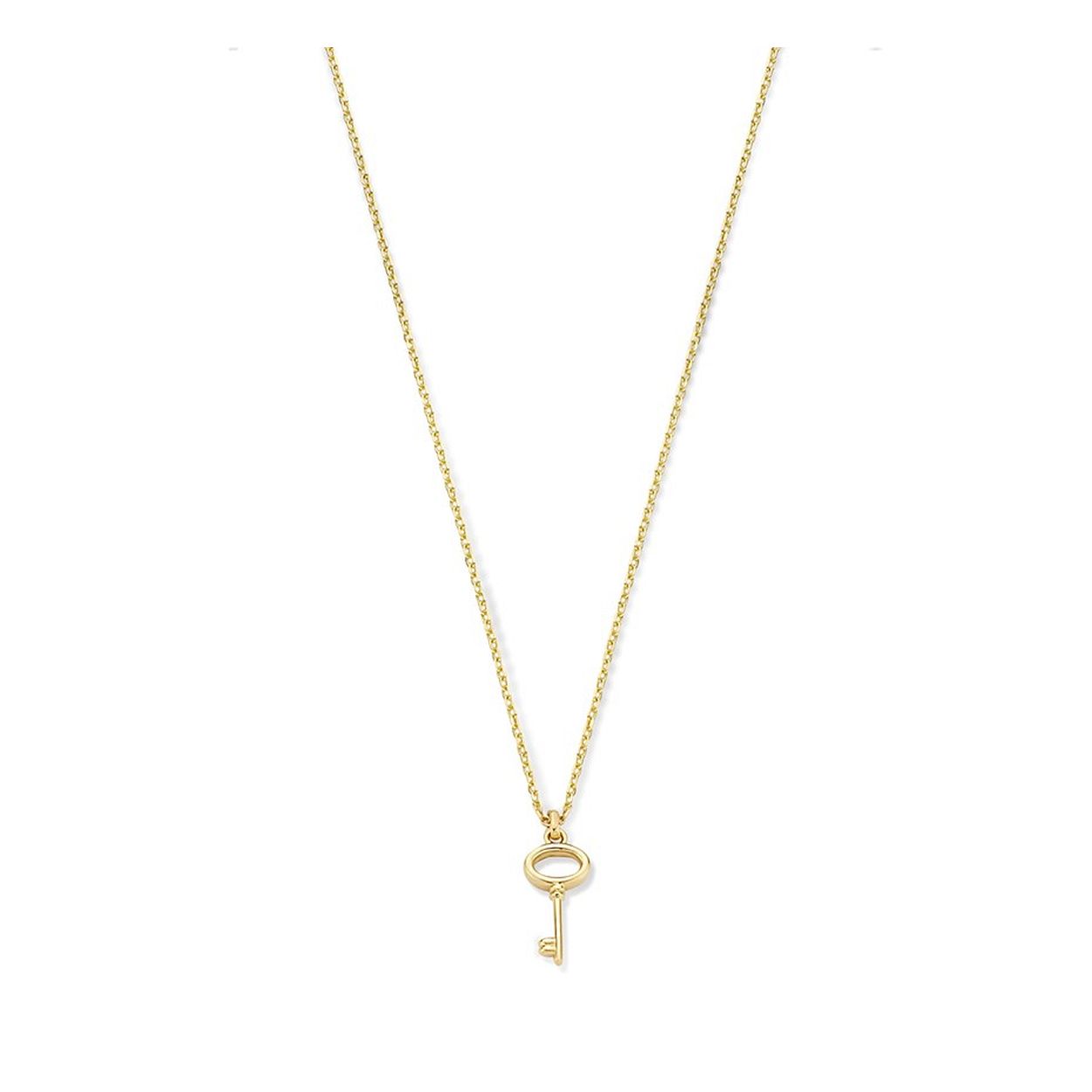 14k Geelgouden collier met een hanger in de vorm van een sleutel. Het collier heeft draaglengtes van 40, 42 en 44cm. De hanger heeft een afmeting van 12x5.5mm.