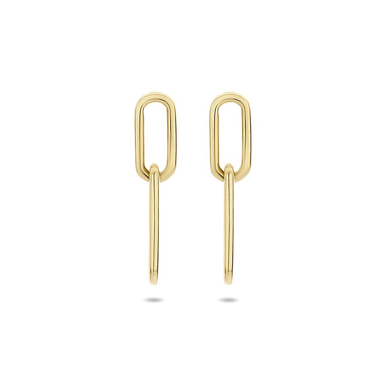 14k Geelgouden paperclip oorhangers. De oorhangers hebben een hoogte van 1.3cm en een breedte van 3mm.