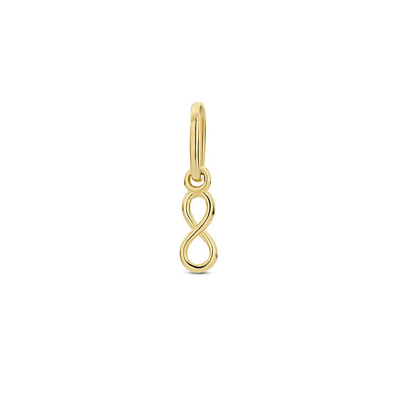 14k Geelgouden hanger uitgevoerd met een infinity teken. De hanger heeft een totale hoogte van 1cm en een breedte van 2.5mm.