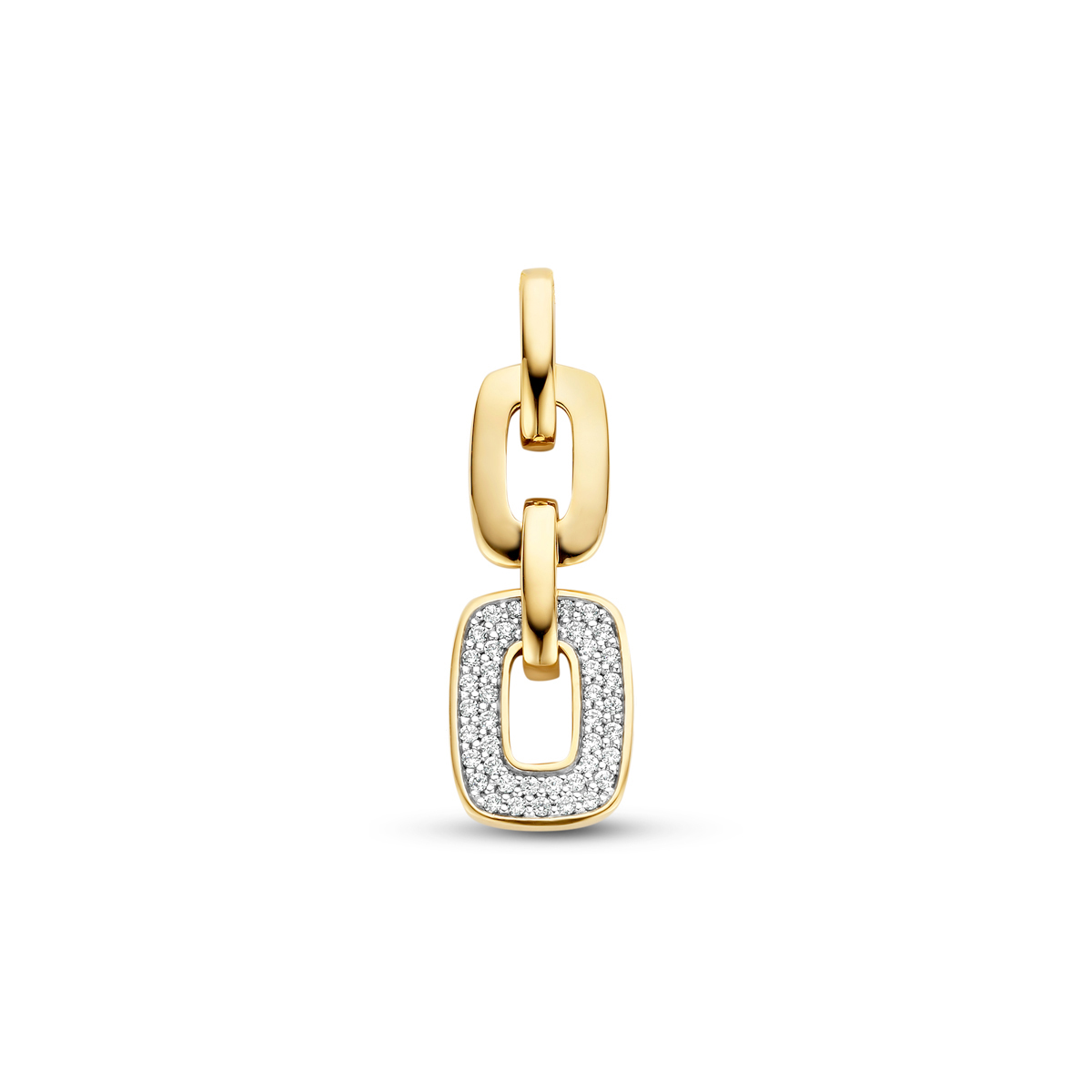 14 Karaat geelgouden hanger uitgevoerd met 0.18 caraat  schitterende diamanten H/SI. De hanger heeft een totale hoogte van 29mm.