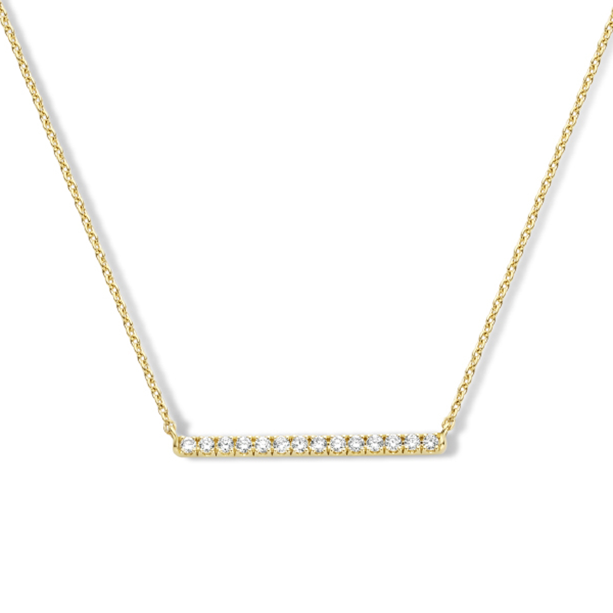 14k Geelgouden collier uitgevoerd met een schitterende diamant rij. Het collier heeft draaglengtes van 40, 42 en 44cm. De schakelbreedte is 1.0mm.