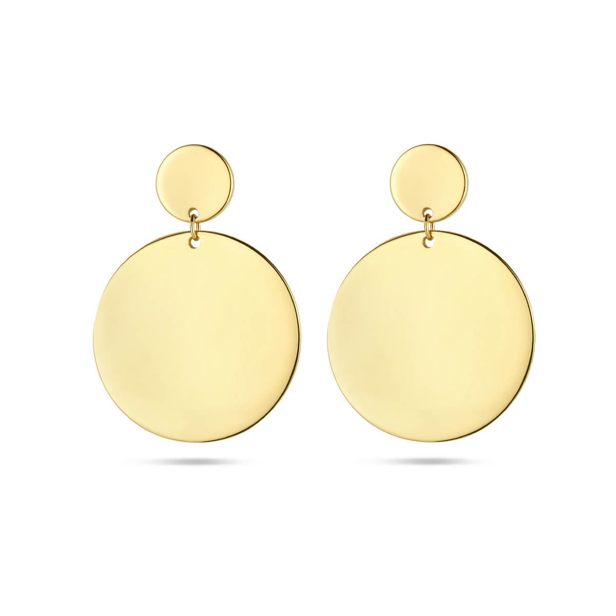 14k Geelgouden oorhangers. Het grote rondje heeft een diameter van 15mm.