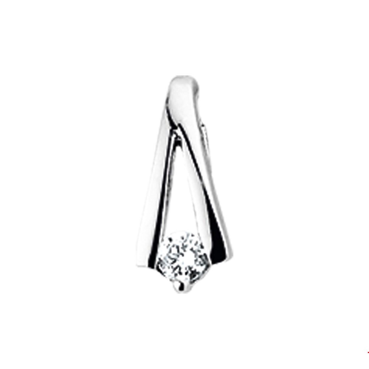 Beschrijving: Witgouden hanger met diamant. 
Verpakt per: 1
Doelgroep: dames
Zetting: solitaire (span zetting)