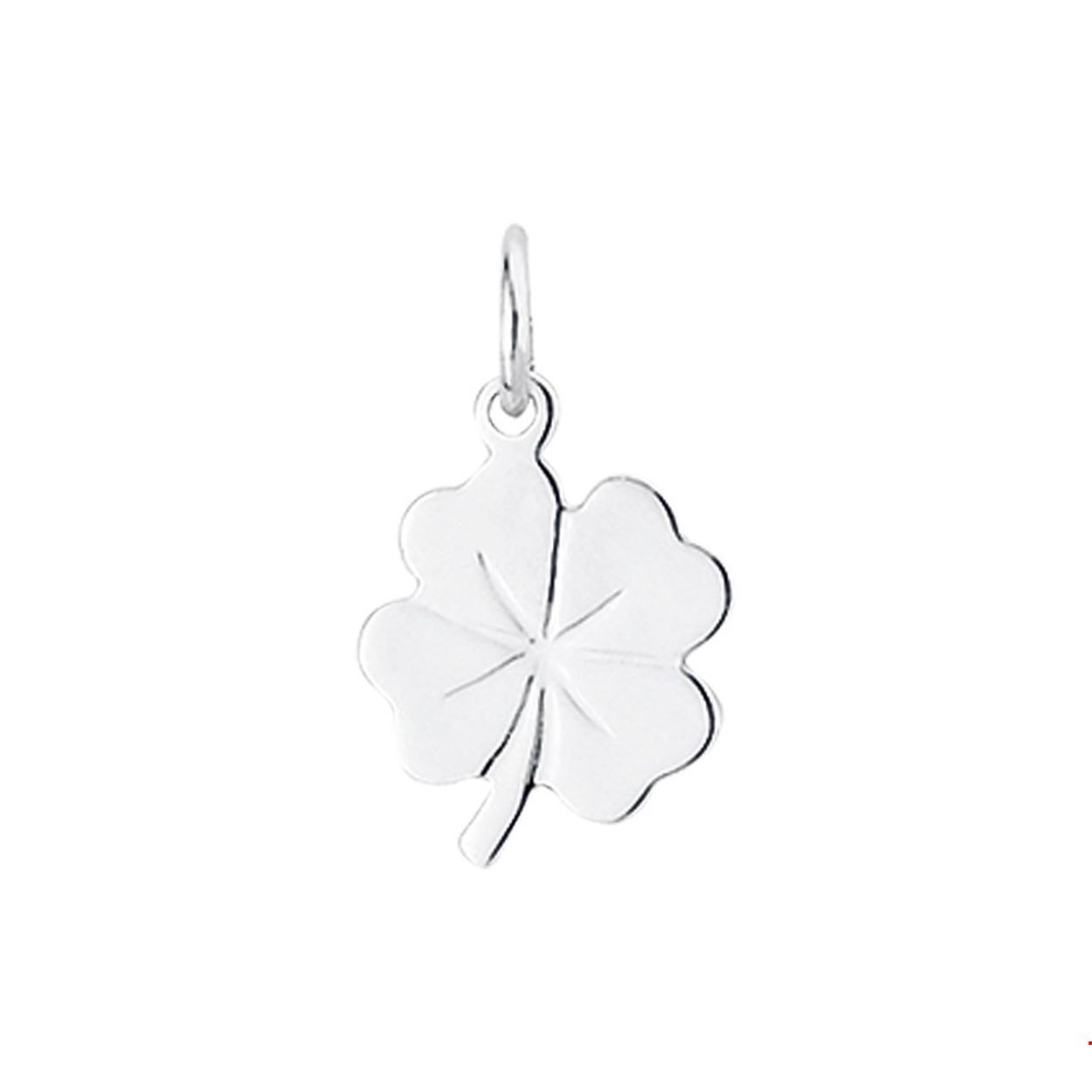 14-karaats witgouden bedel/hanger Klavertje vier. 
Breedte: 10.5 mm. Hoogte: 14 mm