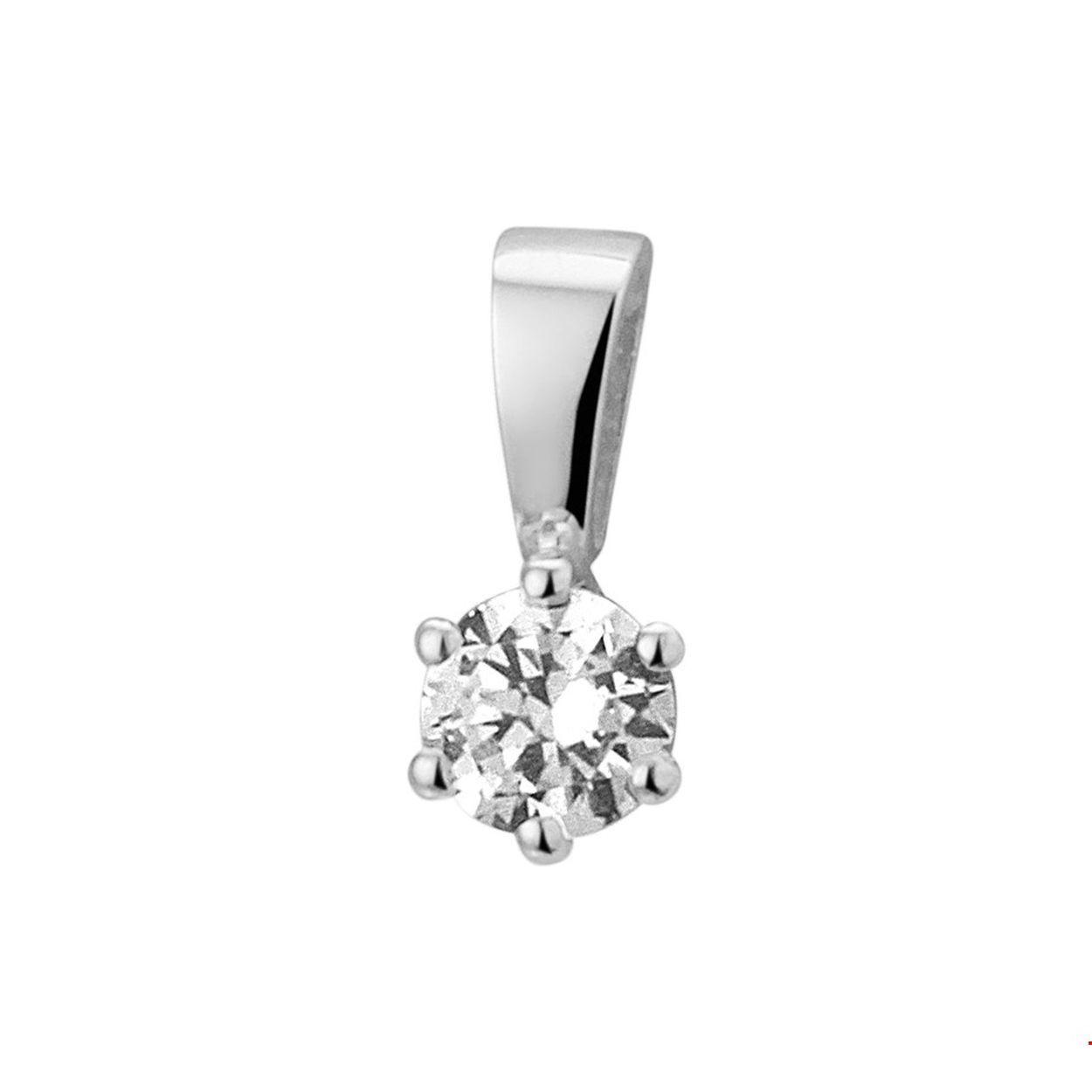 Witgouden hanger met zirkonia. 
Doelgroep: dames
Zetting: solitaire (chatonzetting)
