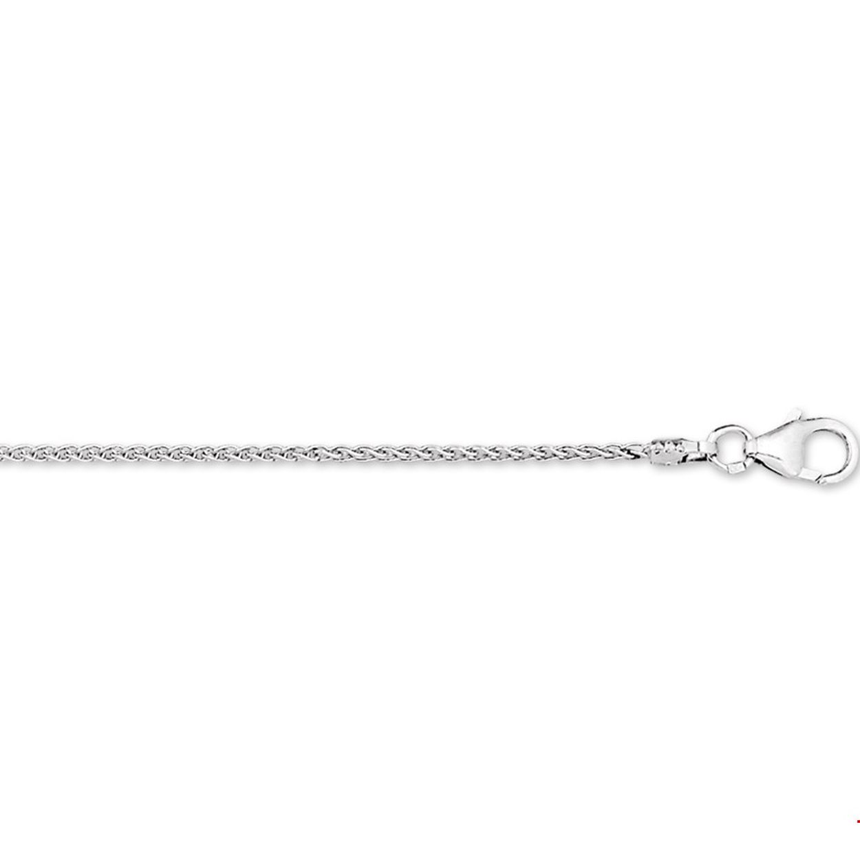 Beschrijving: Witgouden collier met vossestaart schakel. 
Doelgroep: unisex
Breedte: 1.3 mm
Langste lengte: 45 cm