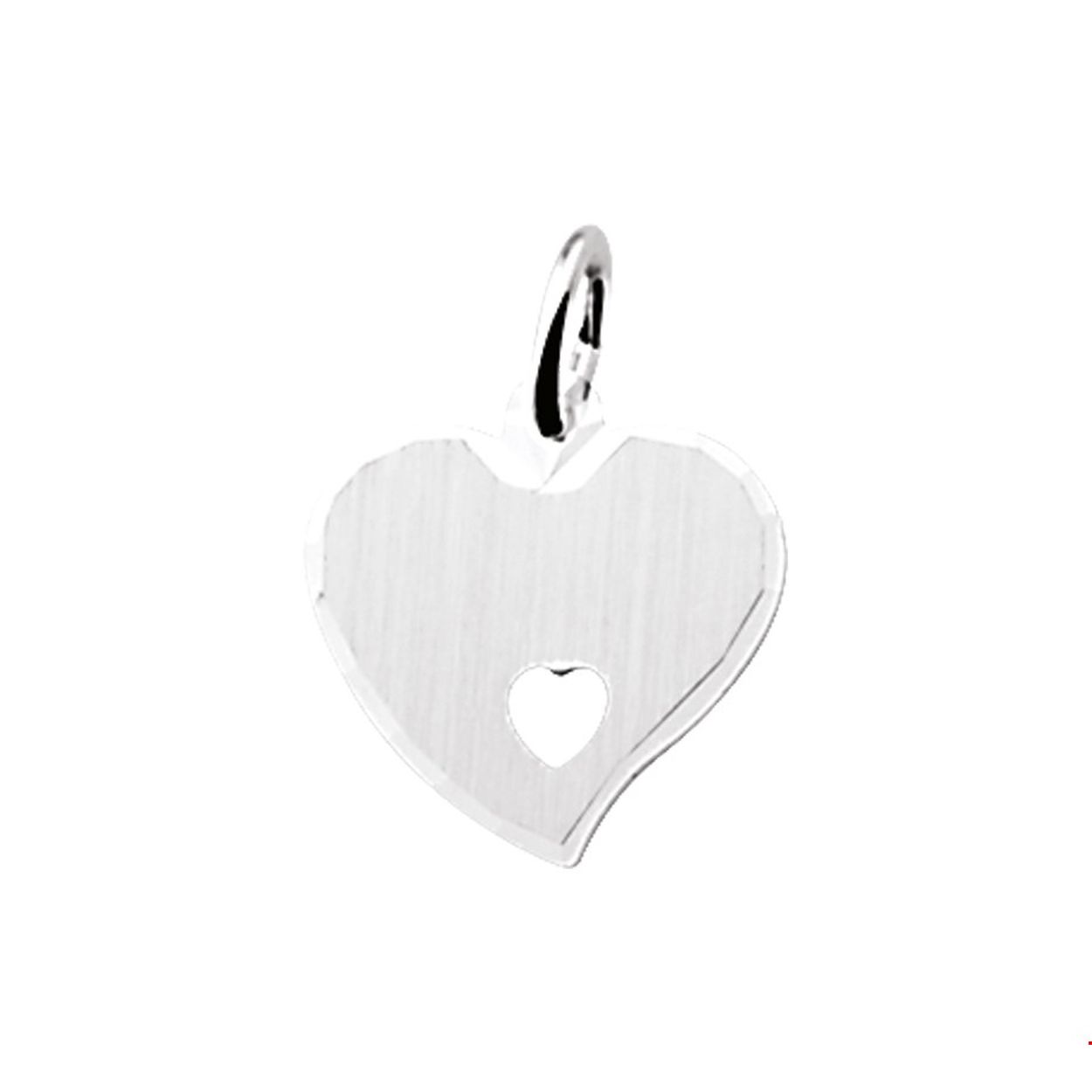 Dit witgoud gerhodineerd vrolijk swingend hart heeft onderin een klein uitgestanst hartje. Dit hart is te graveren met een naam of een letter
Breedte: 15 mm
Hoogte: 14 mm