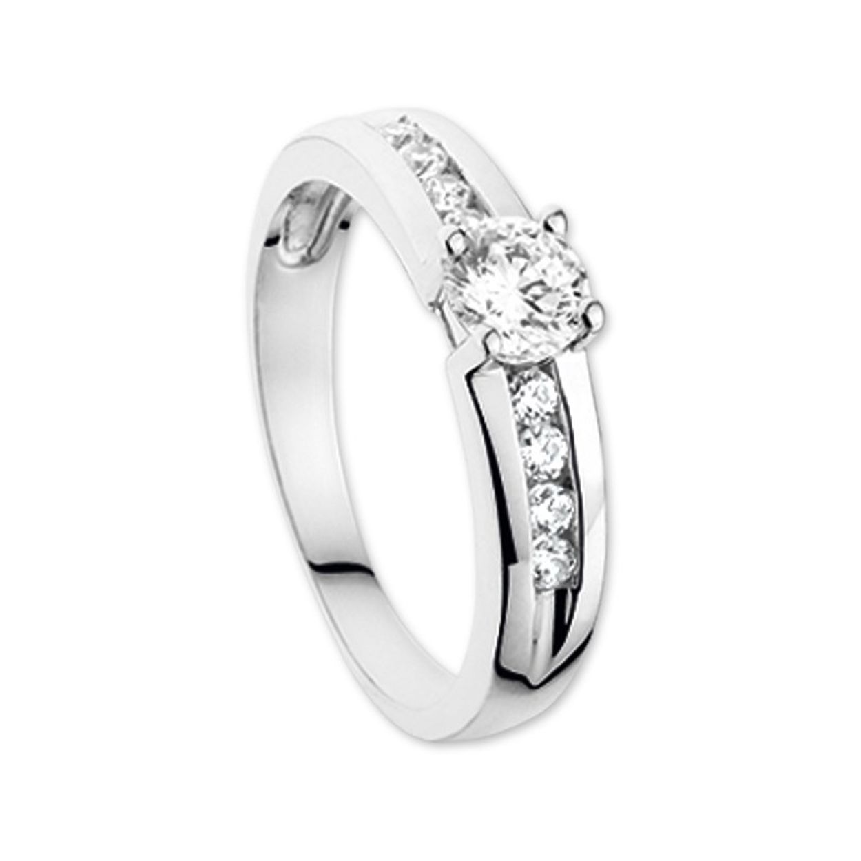 Beschrijving: Witgouden ring met zirkonia. 
Uniekenummer serie: 26692
Verpakt per: 1
Doelgroep: dames
Ringmaat: 17.50 mm (55)
Zetting: entourage (chatonzetting)