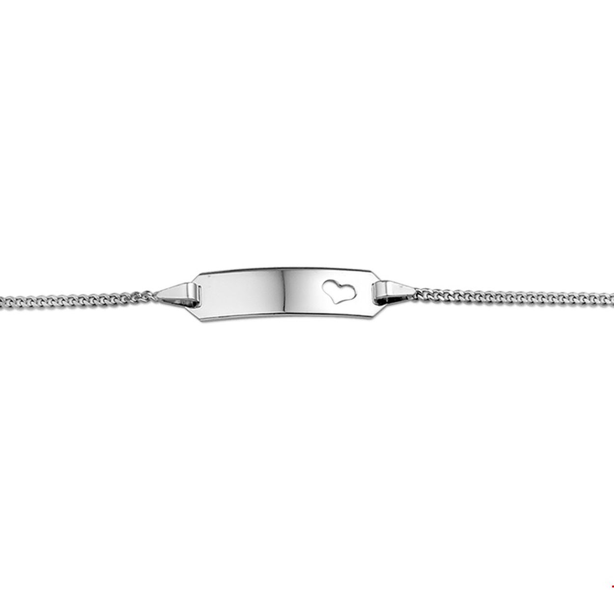 Beschrijving: Witgouden graveerarmband met een gestanst hart. De lengte bedraagt 11cm met 2cm extensie.
Uniekenummer serie: 31214
Verpakt per: 1
Doelgroep: kinderen
Breedte: 5.5 mm
Kortste lengte: 11 mm
Langste lengte: 13 mm
Hoogte: 20 mm