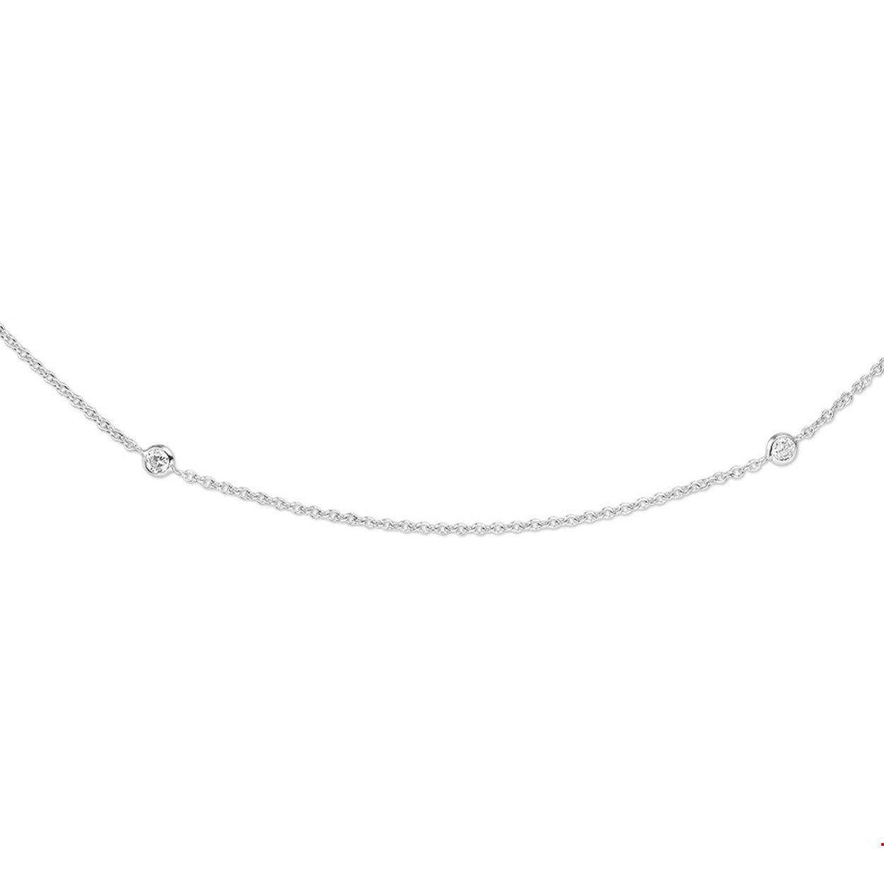Witgouden collier met zirkonia. De lengte bedraagt 42cm met 3cm extensie. 
Kortste lengte: 42 Cm
Langste lengte: 45 cm
Zetting: alliance (kastzetting)