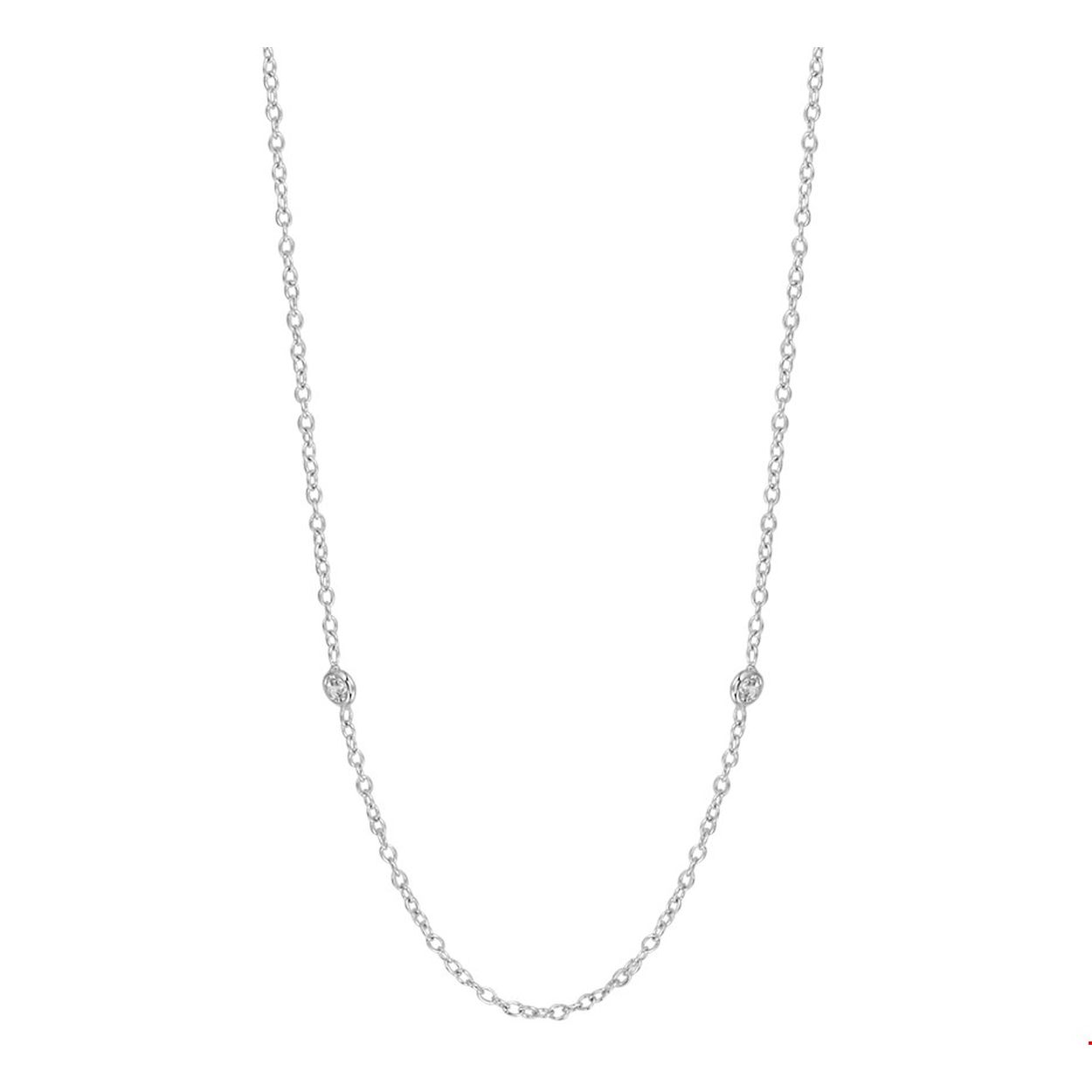 Beschrijving: Lang witgouden anker collier uitgevoerd met poli afgewerkte zetkasten en heldere zirkonia. Het collier heeft een draaglengte van 90cm en is uitgevoerd met een stevige karabijn sluiting.