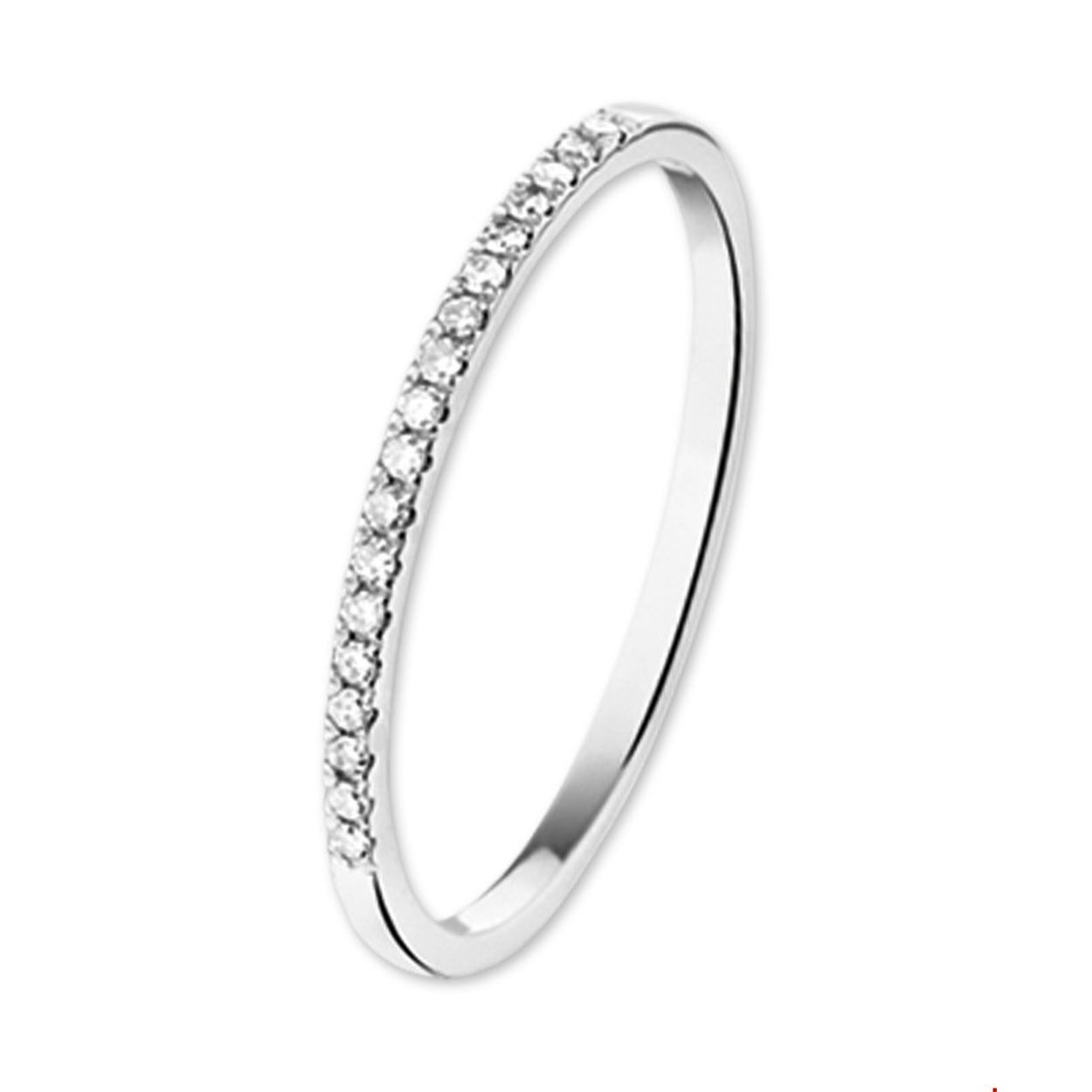 Beschrijving: Witgouden ring met diamant. 
Uniekenummer serie: 30387
Verpakt per: 1
Doelgroep: dames
Ringmaat: 17.25 mm (54)
Breedte: 1 mm
Zetting: alliance (rijzetting)