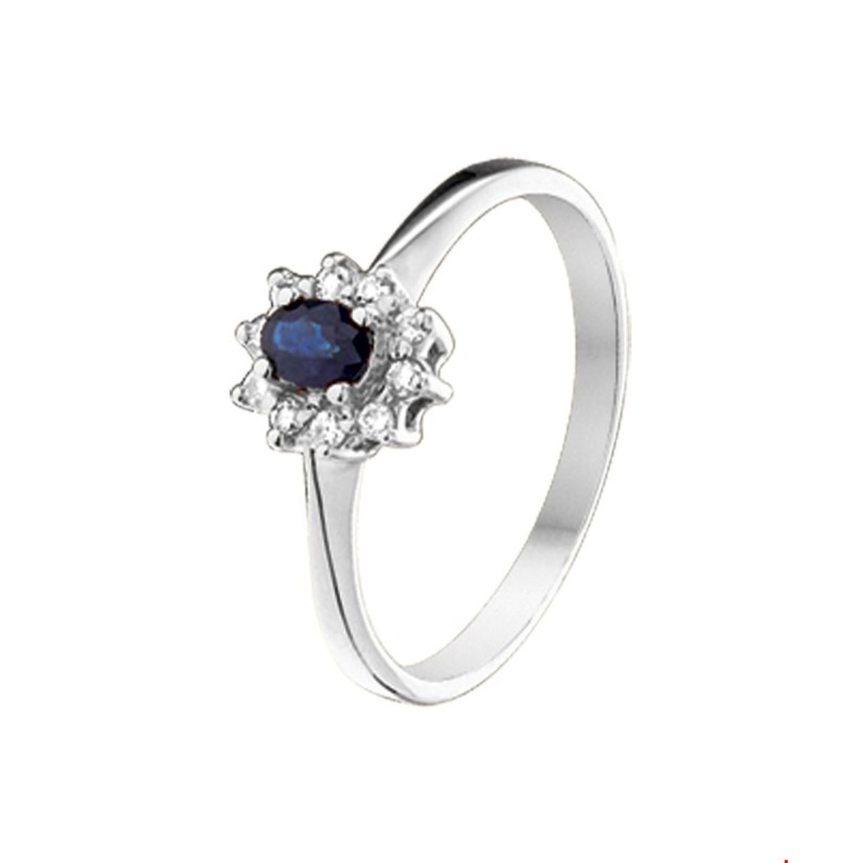 Beschrijving: Ring in de stijl van de bekende verlovingsring van prinses Diana. Sieraden met Koninklijke allure. Details: Witgouden ring met saffier en diamant. De ring is onderdeel van een set. 
Uniekenummer serie: 32671
Verpakt per: 1
Doelgroep: dames
Ringmaat: 17.50 mm (55)
Zetting: entourage (rijzetting)