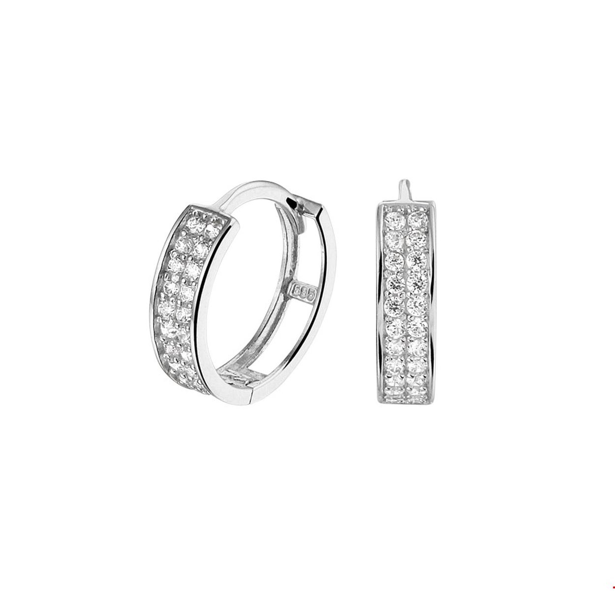 Chique witgouden klapoorringen met een luxe rijzetting van zirkonia. De klapoorringen hebben een diameter van 12mm en een breedte van 2.5mm. De klapoorringen zijn uitgevoerd met een stevige scharnier sluiting. De klapoorringen zijn perfect om te combineren met andere witgouden sieraden uit onze collectie of uit je eigen stash!