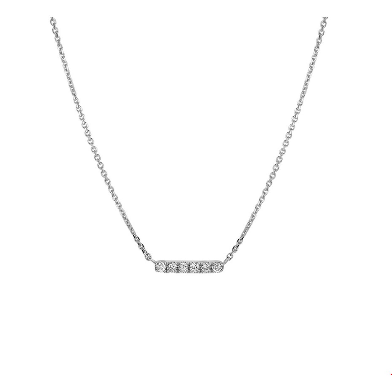 Witgouden collier met balkje van diamant 0.07 ct. Met draaglengtes van 41 43 en 45cm en de schakelbreedte is 1.0mm.