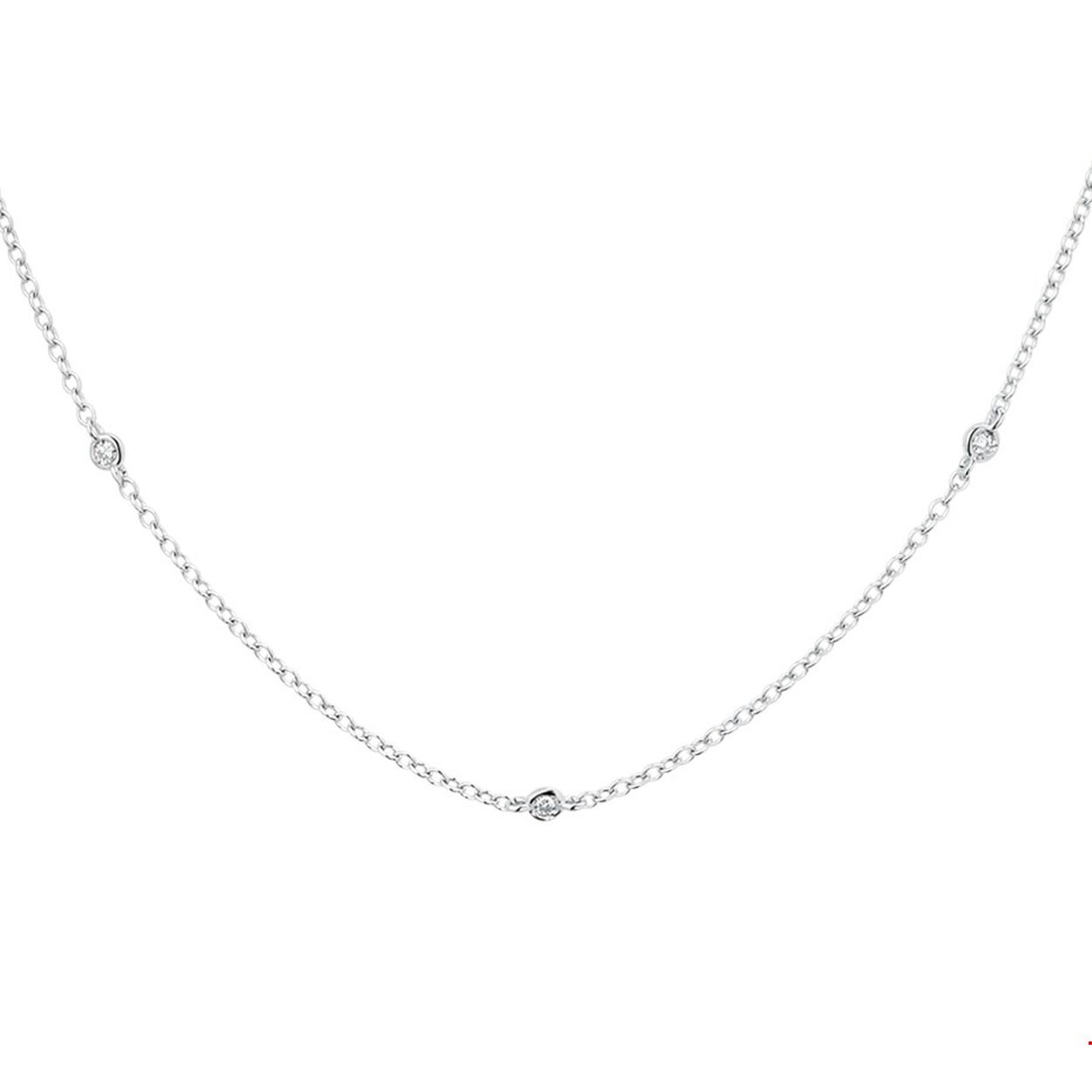 Dit elegante 14k witgouden anker collier heeft draaglengtes van 41, 43 en 45 cm en heeft een schakelbreedte van 1.4mm. Het collier is uitgevoerd met briljant geslepen diamant in een zetkast. Tip: Leuk om kado te geven diamonds are girls best friend!