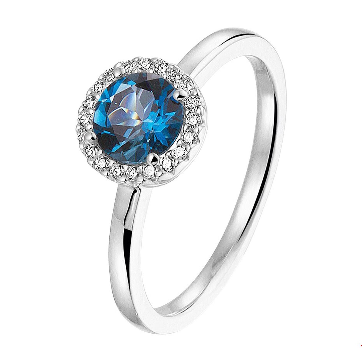 14krt Witgoud ring london blue topaas en diamant 0.10ct g/vsi 