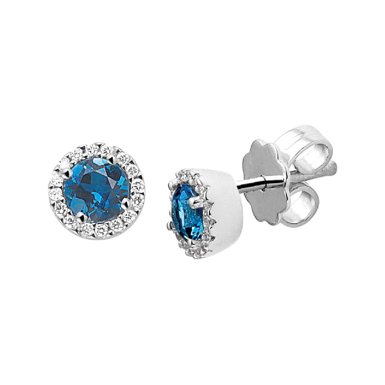 Deze oorknoppen zijn gemaakt van witgoud en ze zijn blauwkleurig. Het is een sieraad voor dames.