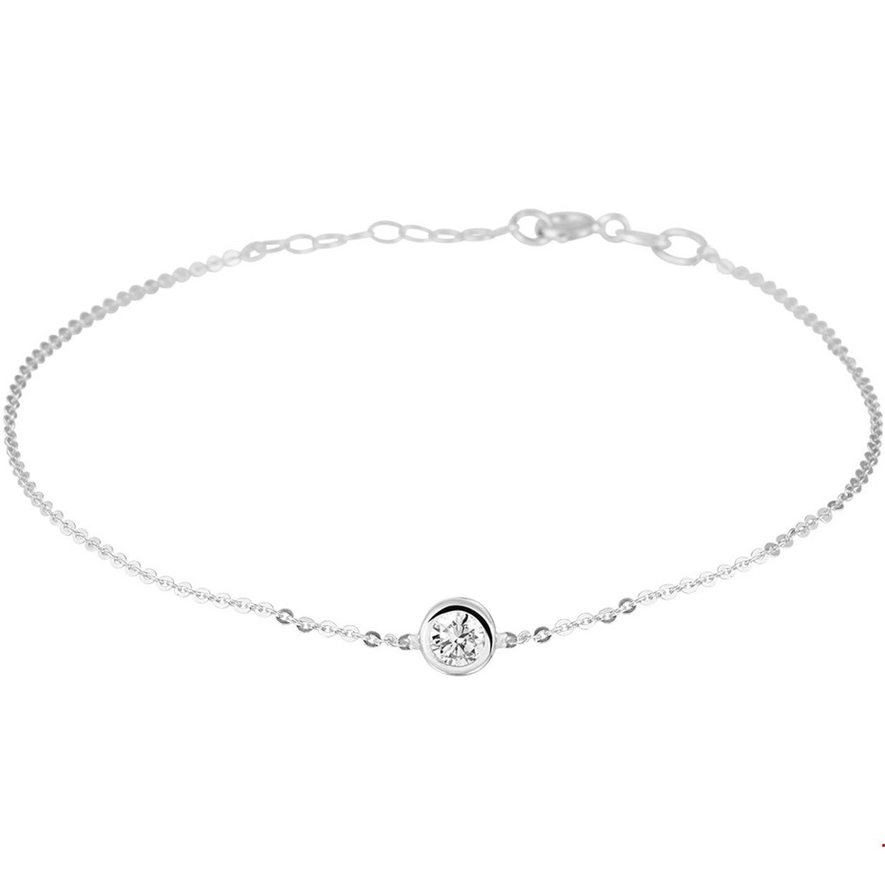 Witgouden armband met zirkonia. De lengte bedraagt 16cm met 2cm extensie en de schakelbreedte is 0.5mm.