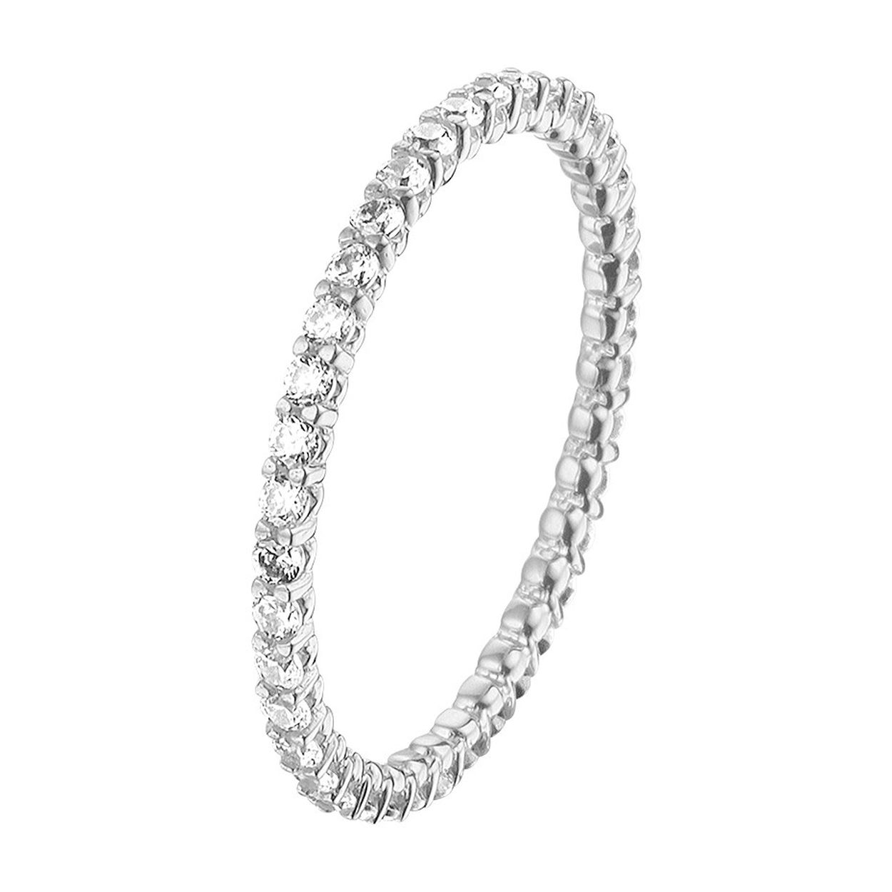 Stijlvolle witgouden aanschuifring met een schitterende rij van zirkonia en een poli afwerking. Tip: Combineer deze ring met andere aanschuifringen voor een subtiele en elegante look.