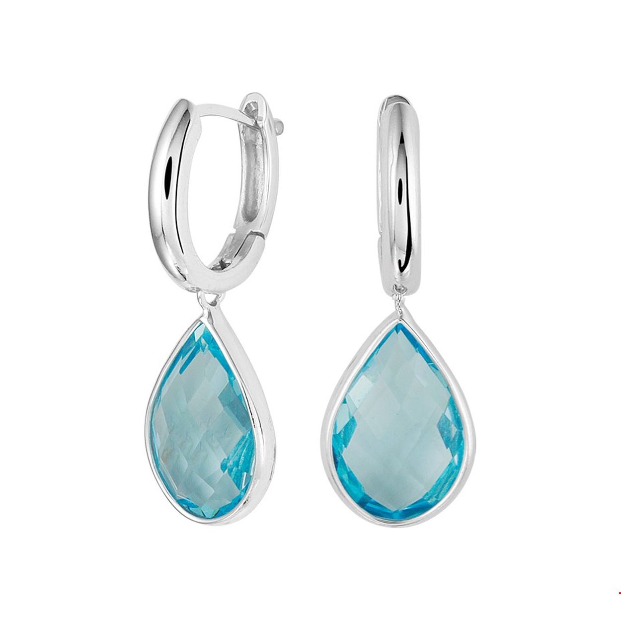 Helemaal hip zijn de oorhangers met peervormige kleursteen van 8x12mm. Deze variant met blauw topaas is iets wat zeker niet kan ontbreken in je assortiment. De hoogte van de oorbel is 26mm, en de breedte 12mm. Hij is gemaakt van 14k witgoud en sluit met een scharnier.