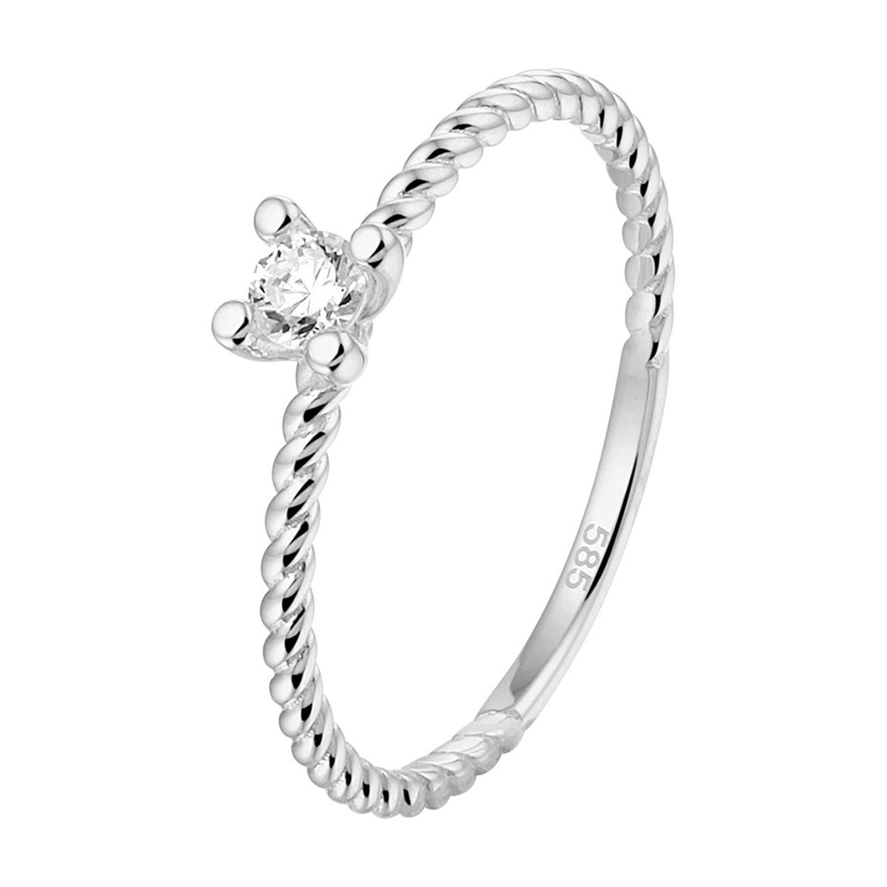 14k Witgouden aanschuifring uitgevoerd met een schitterende zirkonia. De ring heeft een breedte van 4mm.