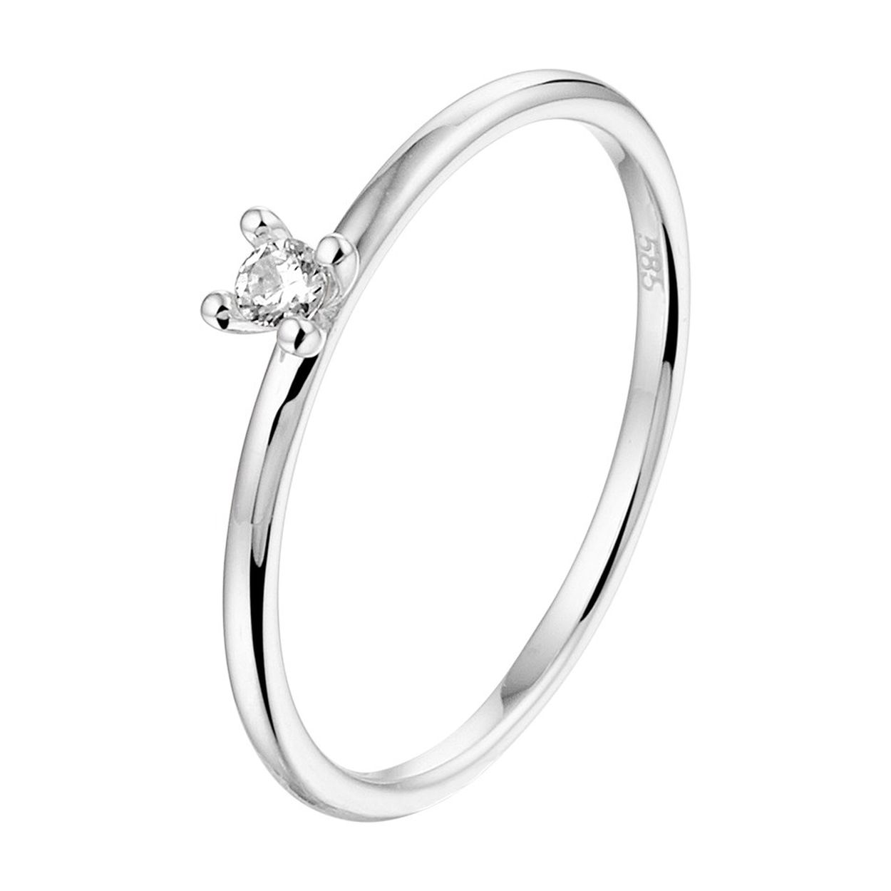 14k Witgouden aanschuifring uitgevoerd met een schitterende zirkonia. De ring heeft een breedte van 3mm.