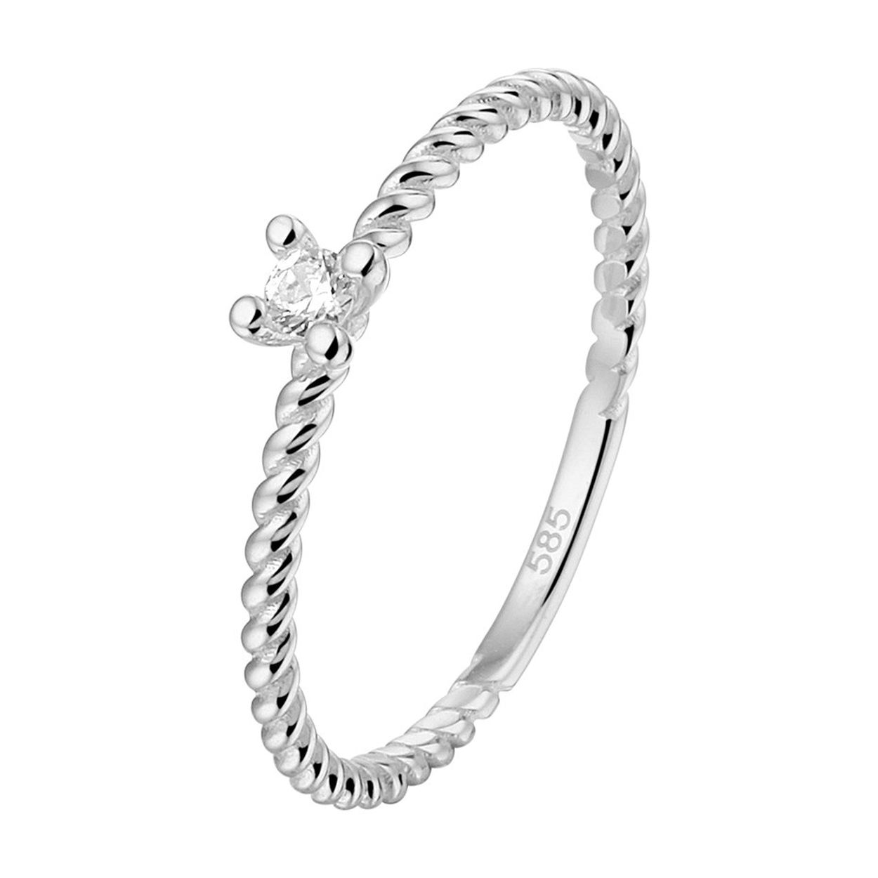 14k Witgouden aanschuifring uitgevoerd met een schitterende zirkonia. De ring heeft een breedte van 3mm.