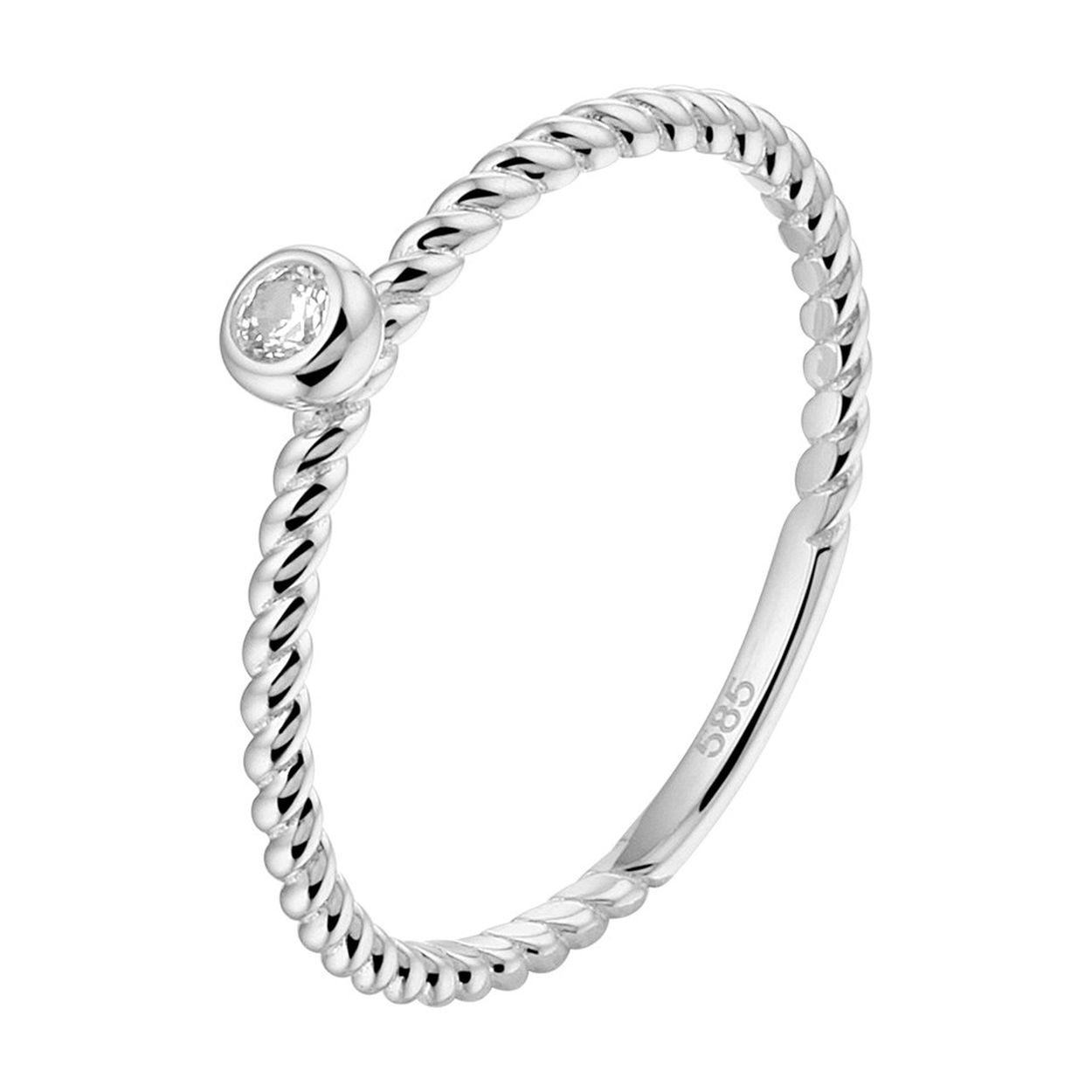 14k Witgouden aanschuifring uitgevoerd met een schitterende zirkonia. De ring heeft een breedte van 3mm.