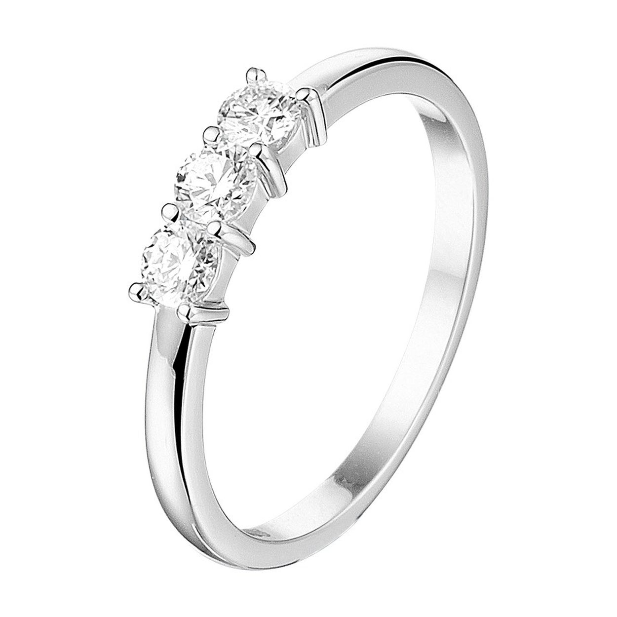 14k Witgouden ring uitgevoerd met een schitterende diamant rij. De ring heeft een breedte van 3mm.