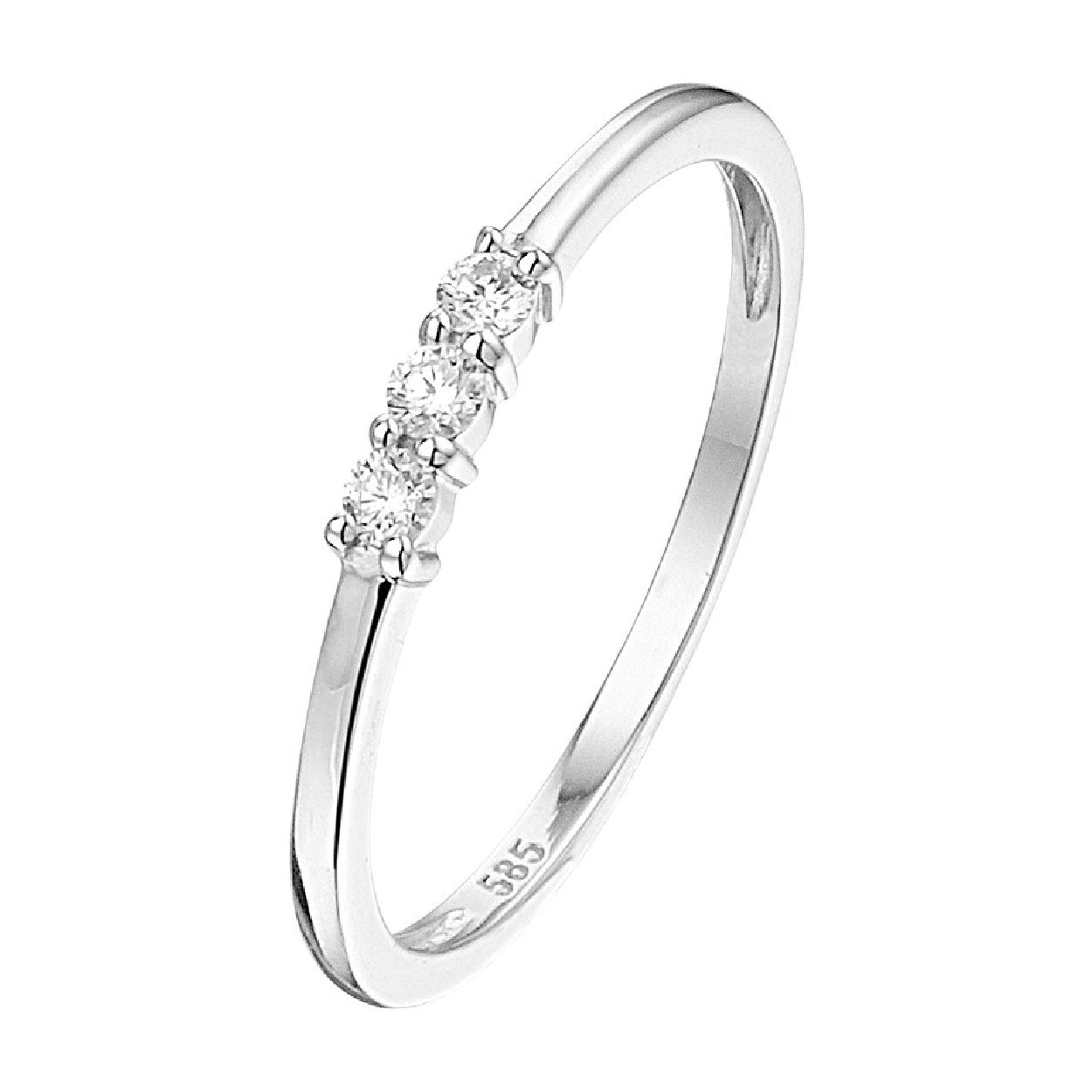 14k Witgouden ring met 3 schitterende, briljant geslepen, diamanten