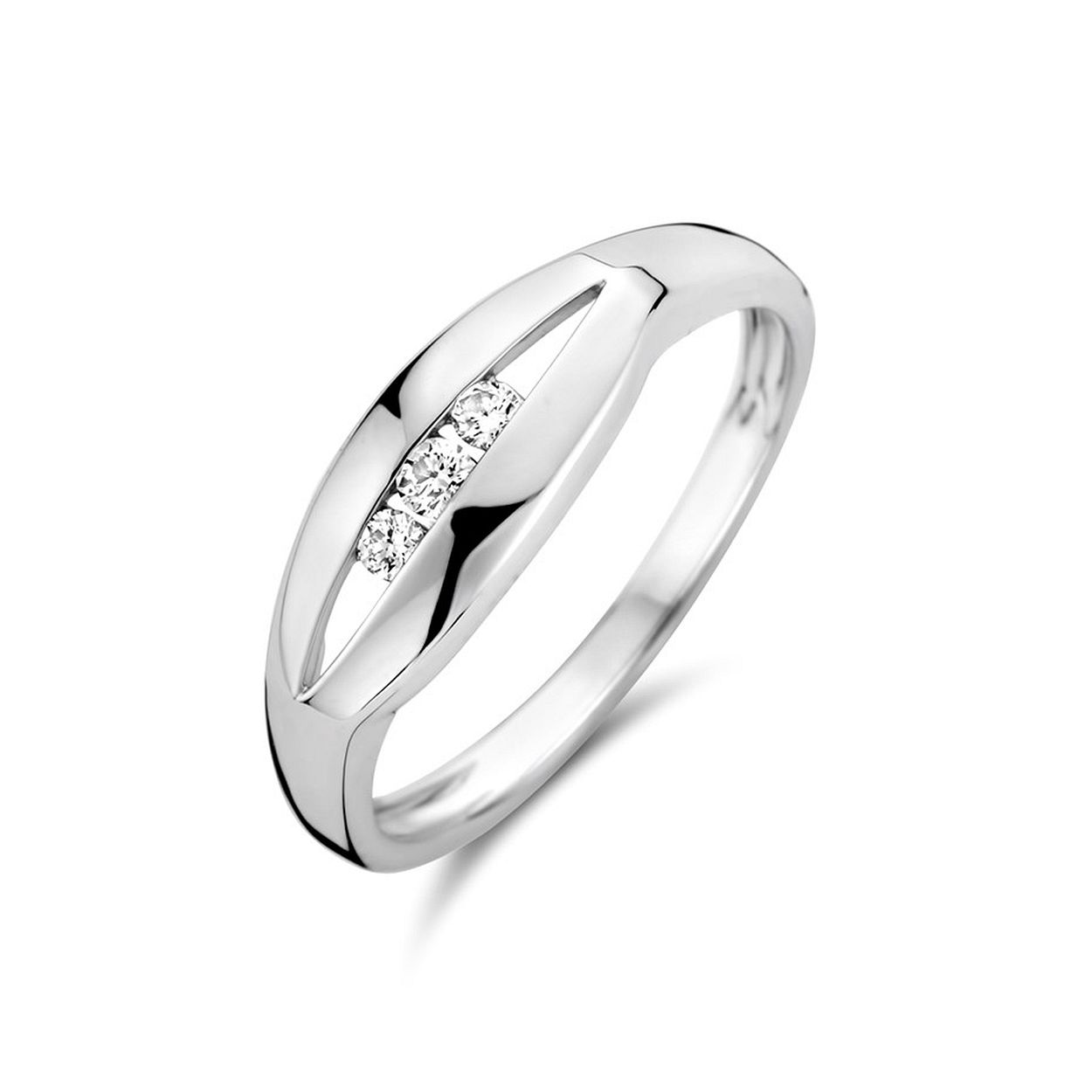 14k Witgouden ring uitgevoerd met een schitterende diamant rij. De ring heeft een breedte van 5.6mm.