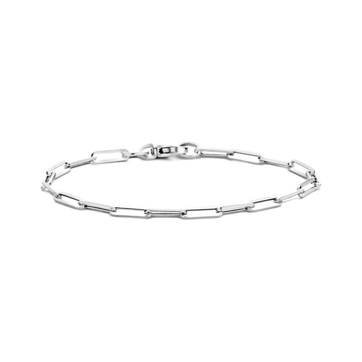 14k Witgouden armband uitgevoerd met een paperclip schakel met een breedte van 3mm. De armband heeft een draaglengte van 18cm en een stevige karabijn sluiting.