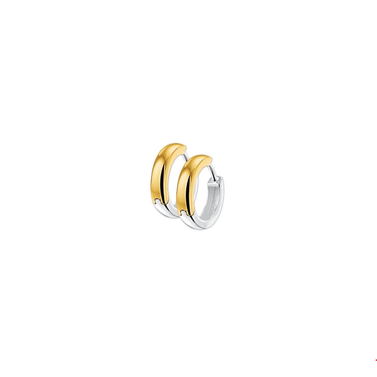 Beschrijving: Bicolor wit- en geelgouden klapcreolen. 
Verpakt per: 1
Doelgroep: dames
Breedte: 2.5 mm