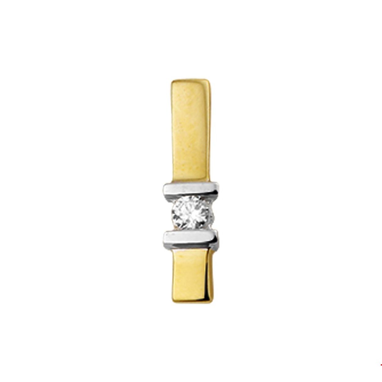 Beschrijving: Juist door het simplistische design is dit een echte eyecatcher. Ontdek hoe de combinatie van de 2 goudkleuren de zirkonia stenen laten schitteren. Details: Bicolor wit- en geelgouden hanger met zirkonia. De hanger is onderdeel van een set.  
Verpakt per: 1
Doelgroep: dames
Breedte: 3.5 mm
Hoogte: 14.5 mm
Zetting: solitaire (span zetting)