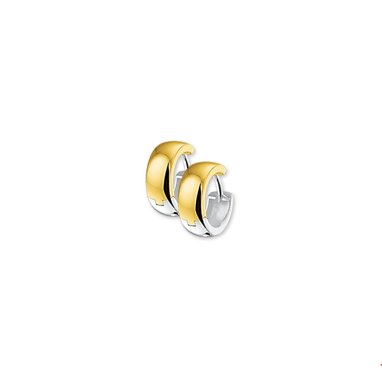 Beschrijving: Bicolor wit- en geelgouden klapcreolen. 
Verpakt per: 1
Doelgroep: dames
Breedte: 4.5 mm
