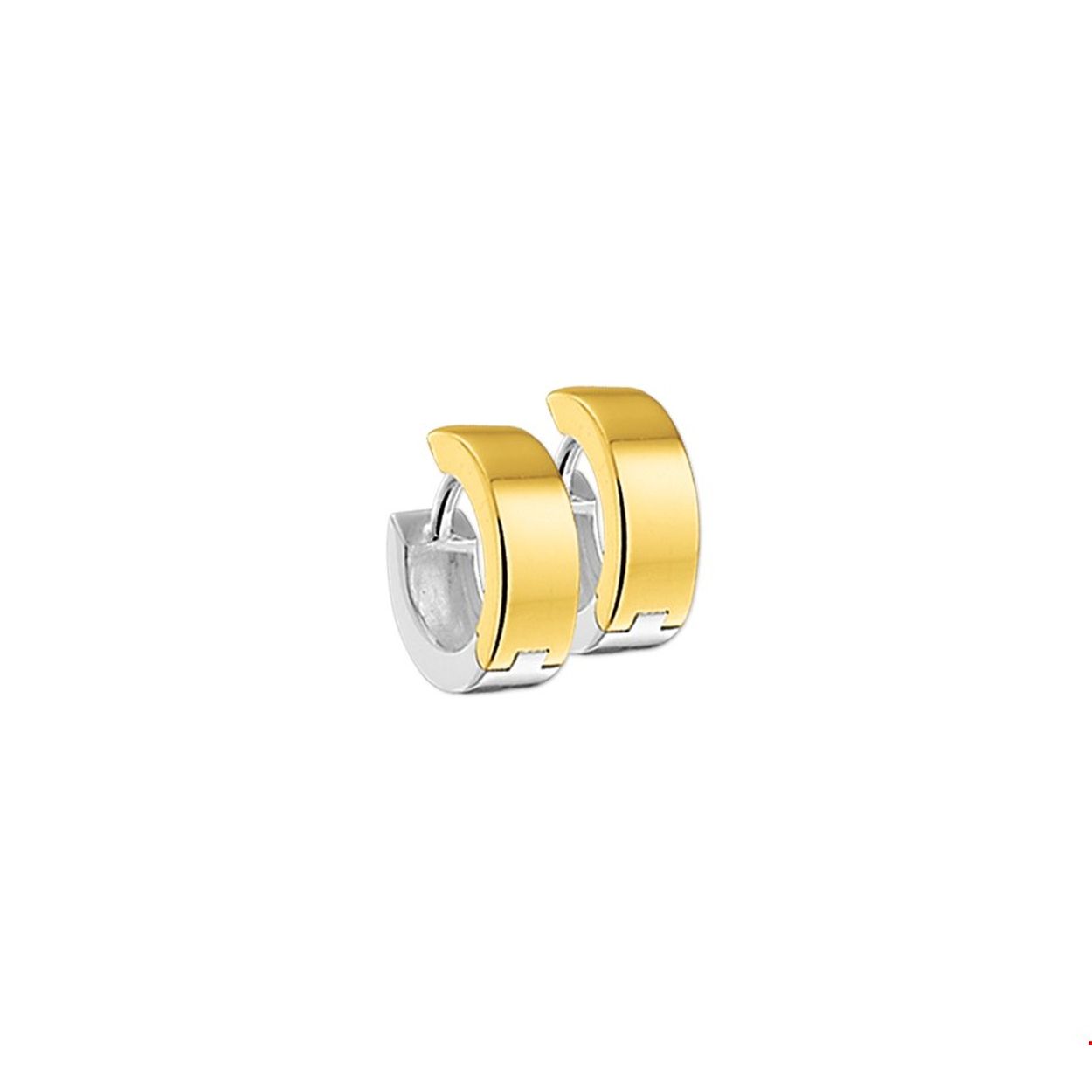 Beschrijving: Bicolor wit- en geelgouden klapcreolen gegoten met een vlakke buis. 
Verpakt per: 1
Doelgroep: dames
Breedte: 4.5 mm