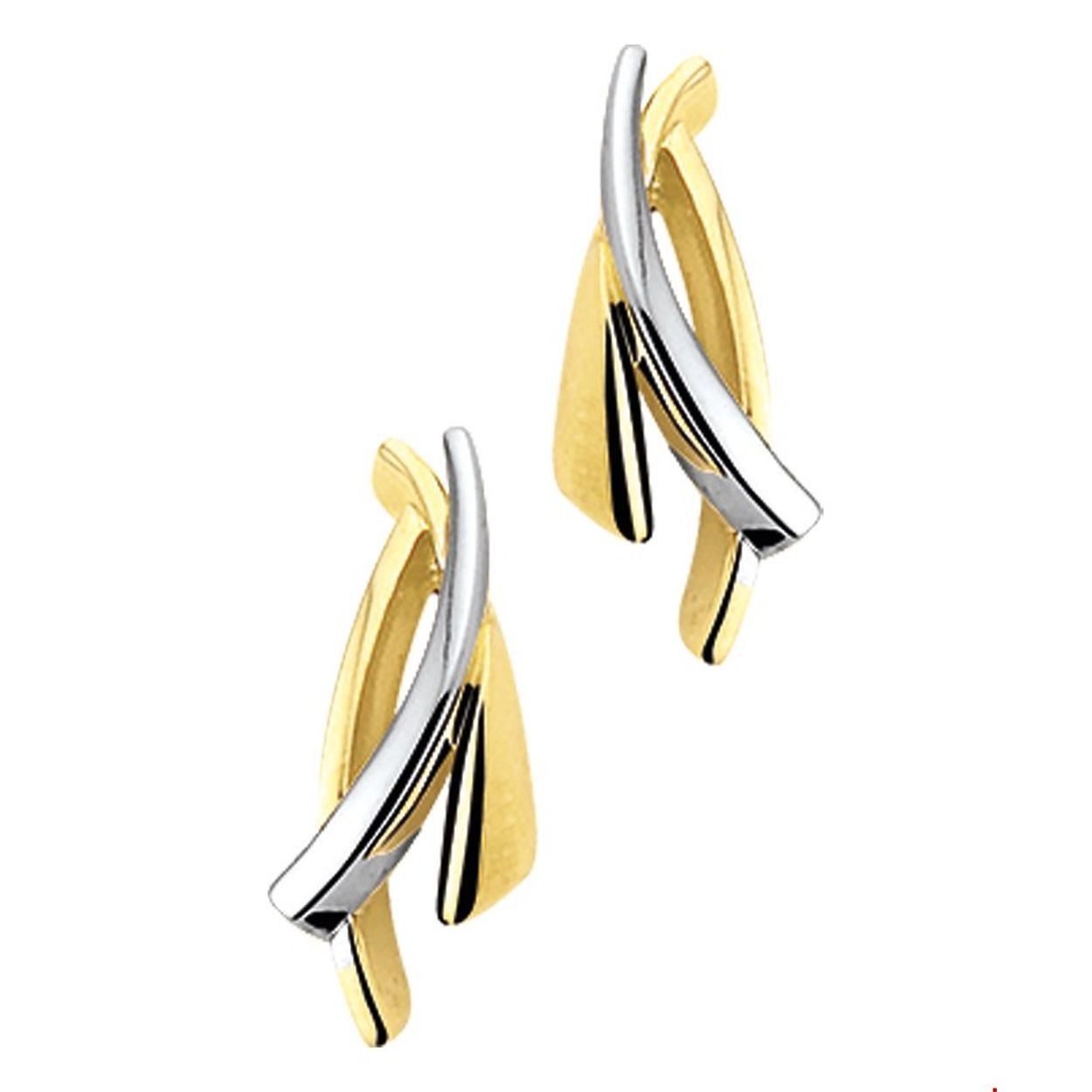 Beschrijving: Bicolor wit- en geelgouden oorknoppen met een poli afwerking. 
Verpakt per: 1
Doelgroep: dames
Breedte: 4.5 mm
Hoogte: 16.5 mm