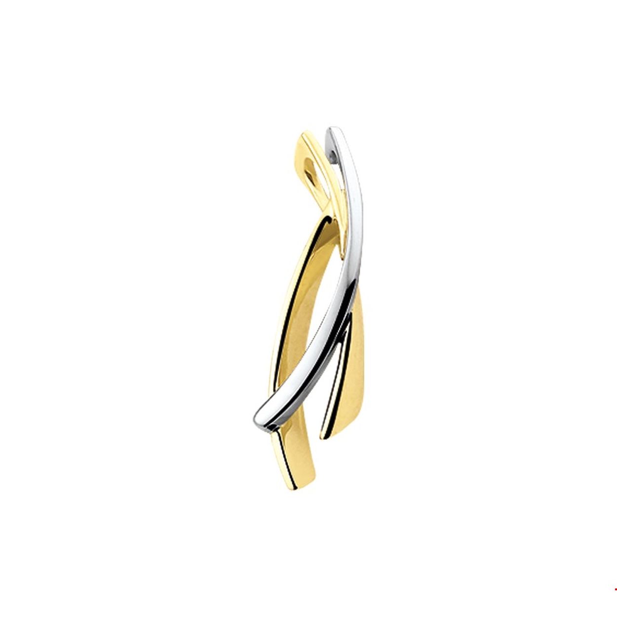 Beschrijving: Bicolor wit- en geelgouden hanger met een poli afwerking. 
Verpakt per: 1
Doelgroep: dames
Breedte: 5.5 mm
Hoogte: 25.5 mm