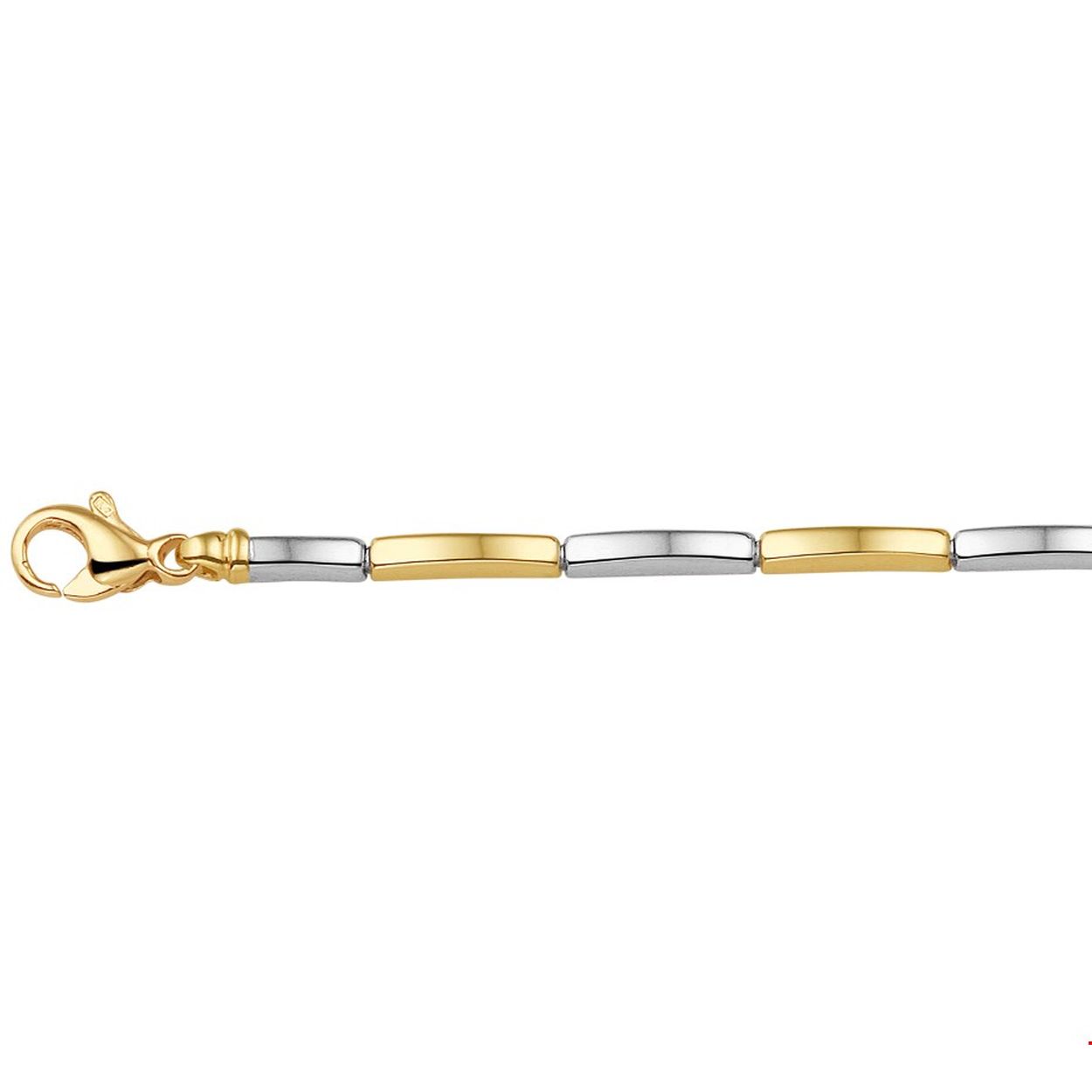 Beschrijving: Bicolor geel en witgouden armband van 2.5mm breed en een lengte van 19cm.
Doelgroep: dames
Breedte: 2.5 mm
Langste lengte: 19 mm