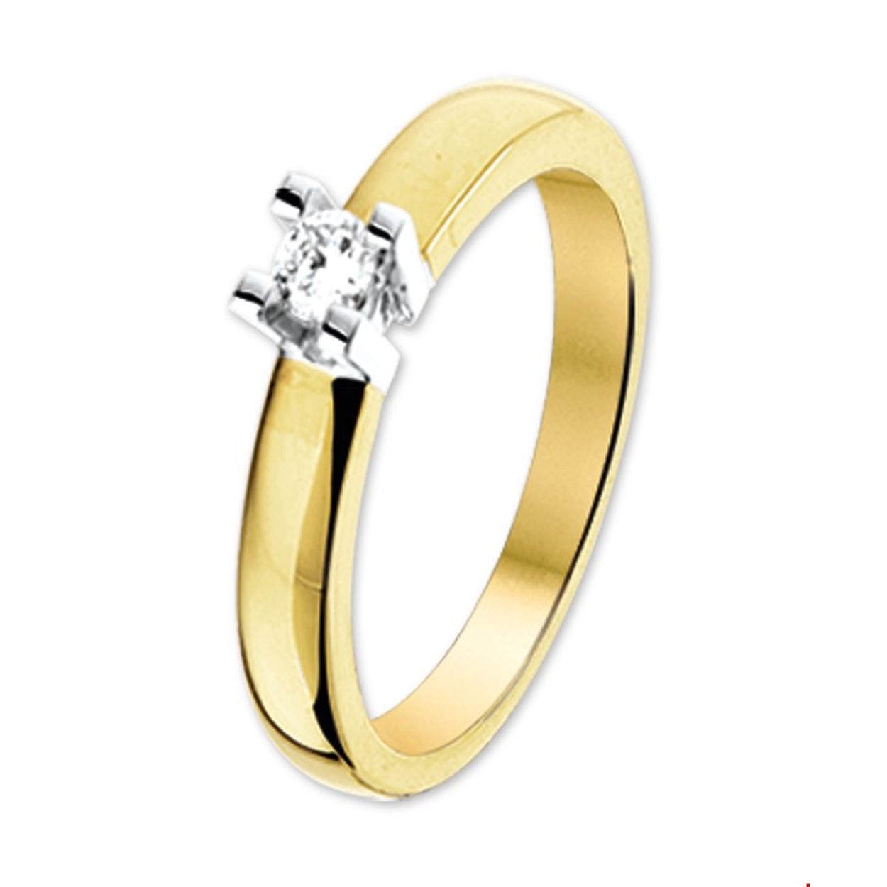 Bicolor ring met briljant 0,15ct
17.50 mm (55)
Breedte: 4.5 mm
Zetting: solitaire (chatonzetting)
