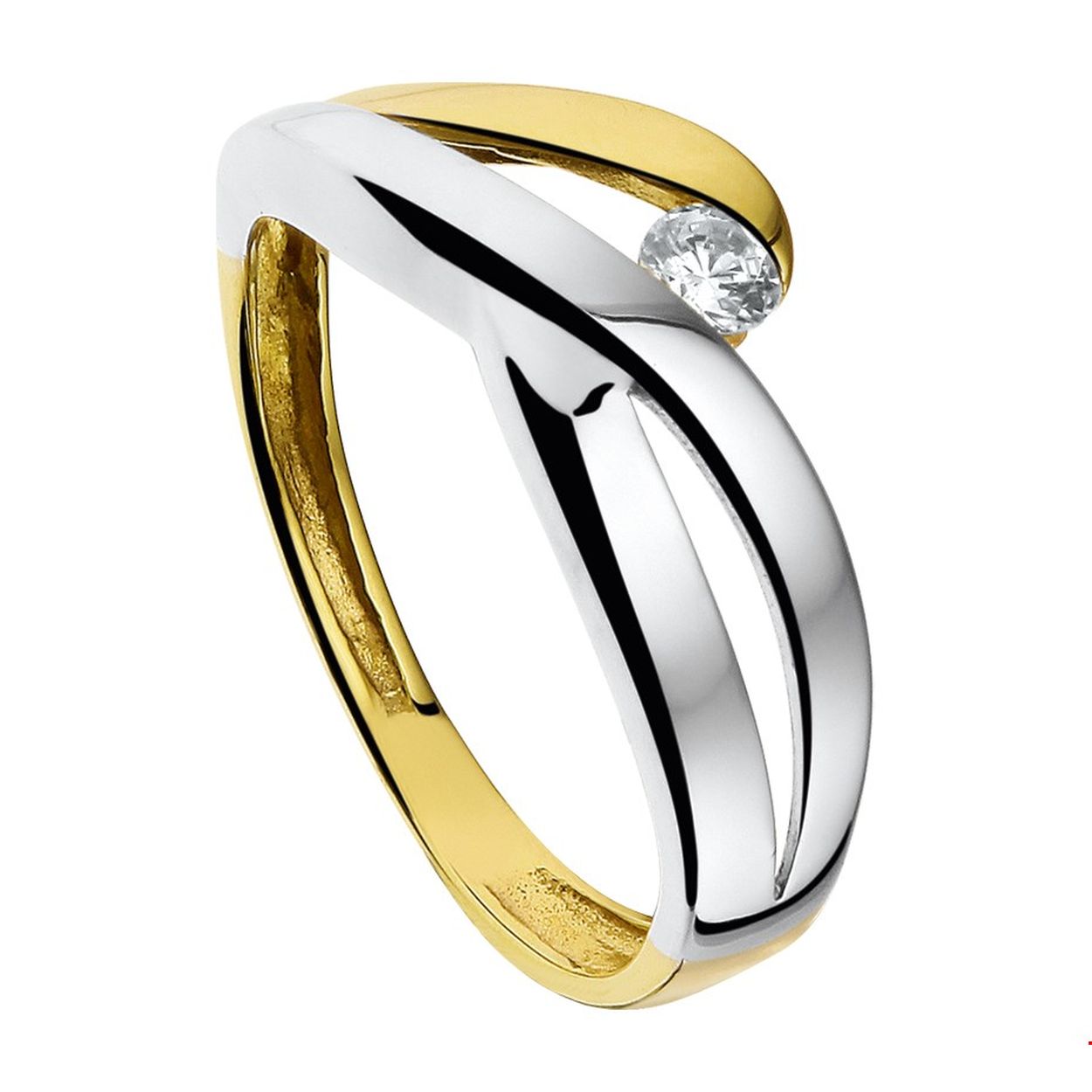 Prachtige gouden ring met wit- en geelgoud. Afgemaakt met een zirkonia. 

Deze ring is maat 17.75 (56), heeft u interesse in een andere maat? Neem dan contact met ons op.