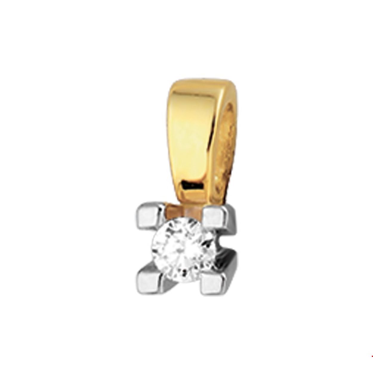 Prachtige 14krt gouden solitair hanger met diamant 1-0.10