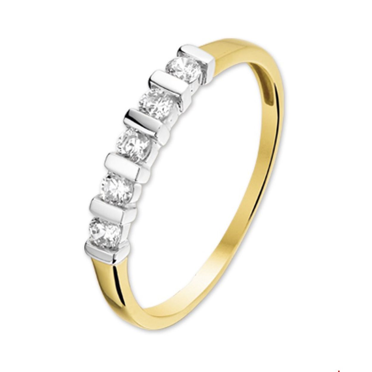 Beschrijving: Juist door het simplistische design is dit een echte eyecatcher. Ontdek hoe de combinatie van de 2 goudkleuren de zirkonia stenen laten schitteren. Details: Bicolor wit- en geelgouden ring met zirkonia. De ring is onderdeel van een set. 
Uniekenummer serie: 26702
Verpakt per: 1
Doelgroep: dames
Ringmaat: 16.00 mm (50)
Breedte: 3 mm
Zetting: alliance (rijzetting)