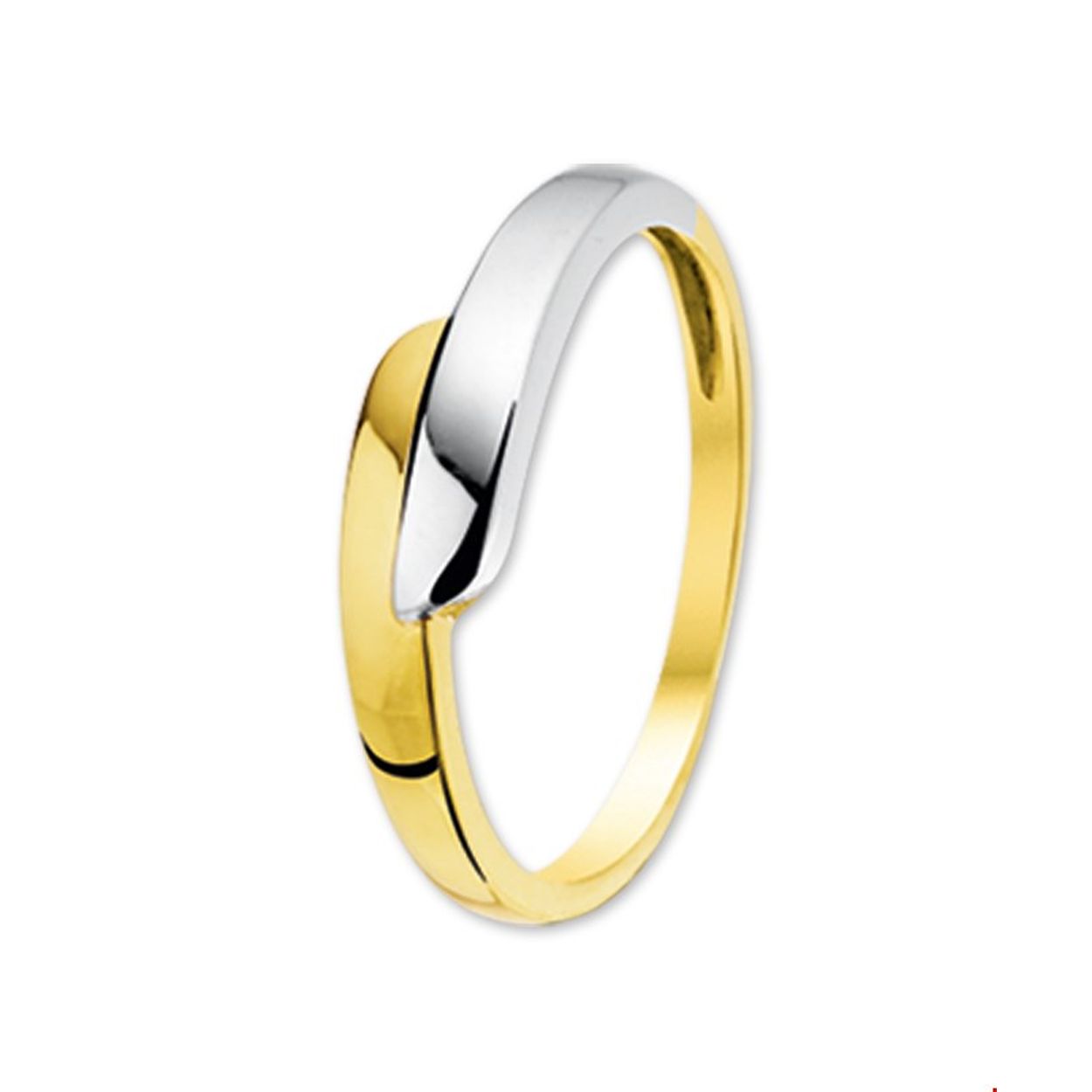 Beschrijving: Bicolor wit- en geelgouden ring. 
Uniekenummer serie: 30410
Verpakt per: 1
Doelgroep: dames
Ringmaat: 17.00 mm (53)