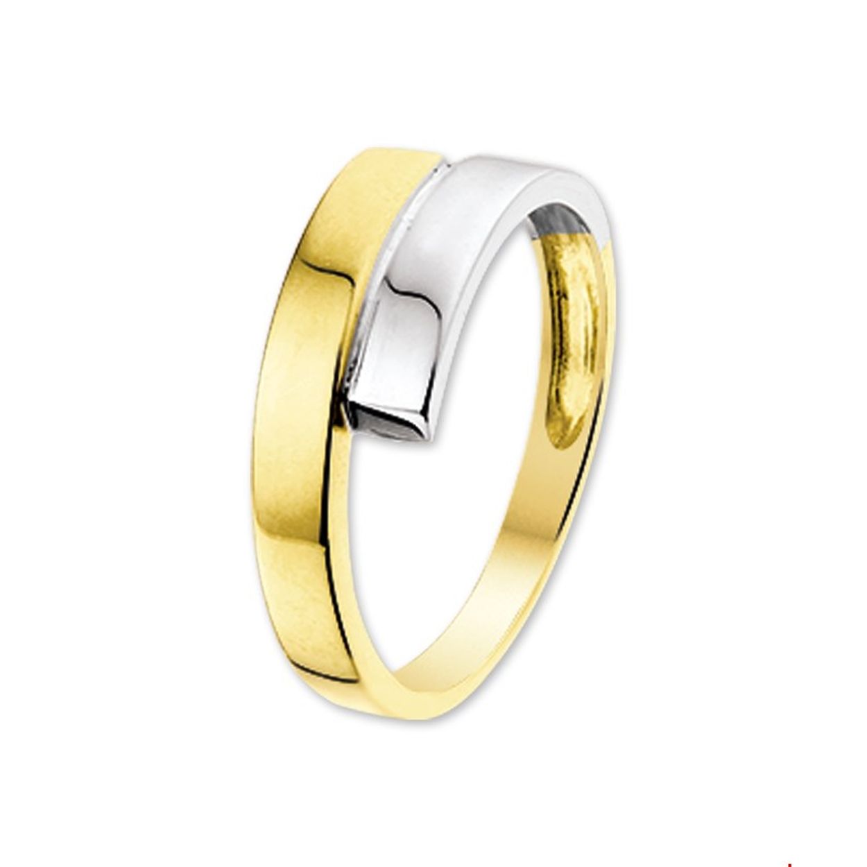 Bicolor wit- en geelgouden ring.